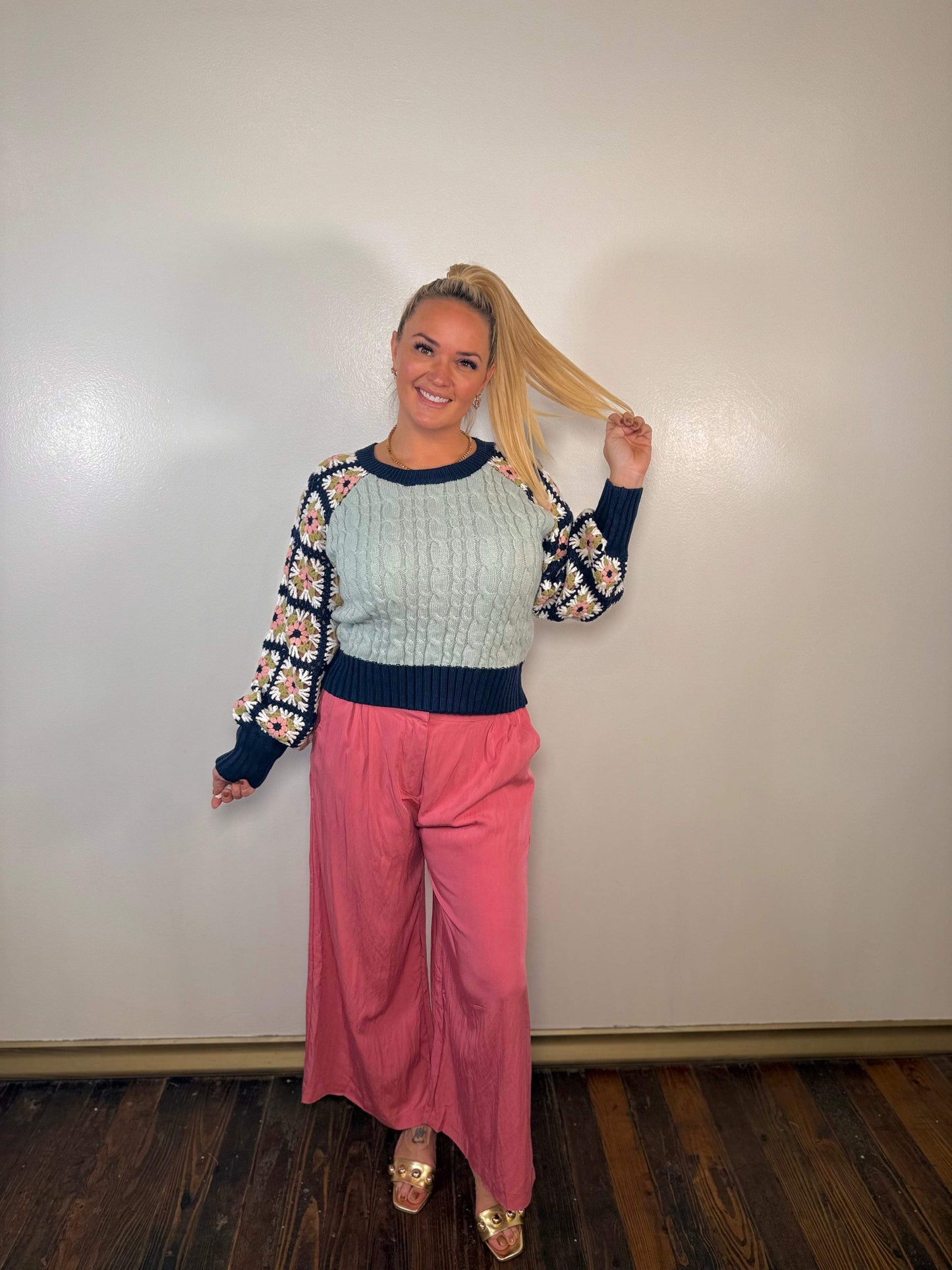 Cable Knit Crocheted Sweater