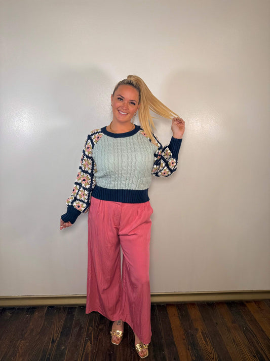 Cable Knit Crocheted Sweater