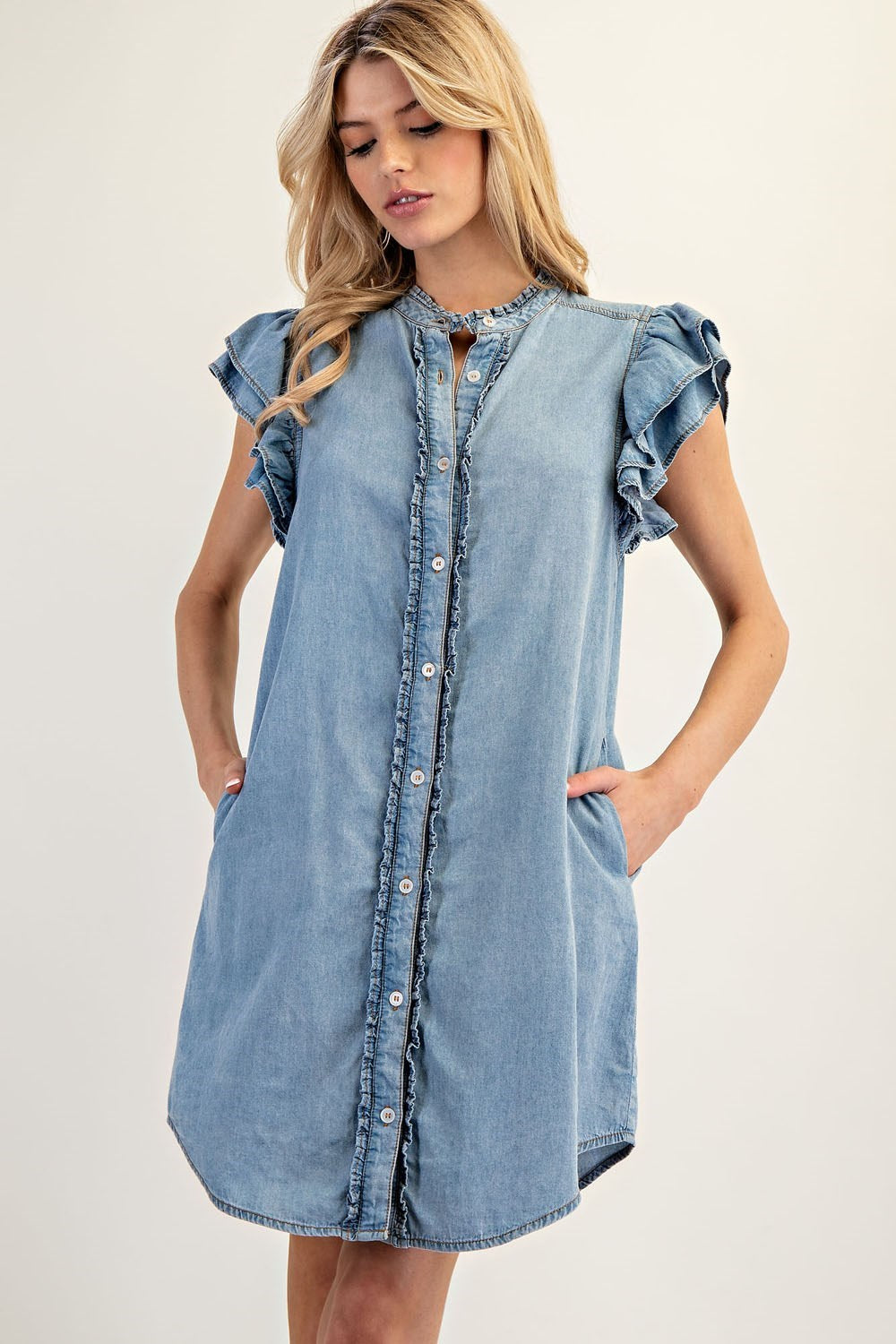 Easy Day Ruffle Denim Mini Dress