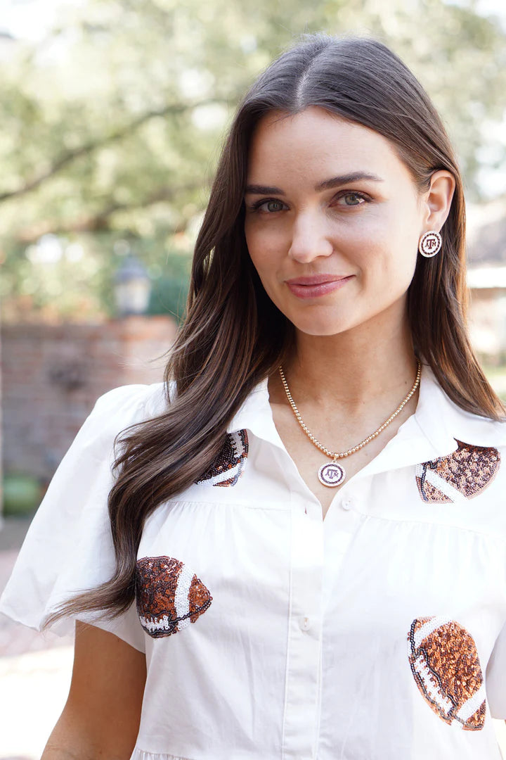 College Pave Disc Necklace