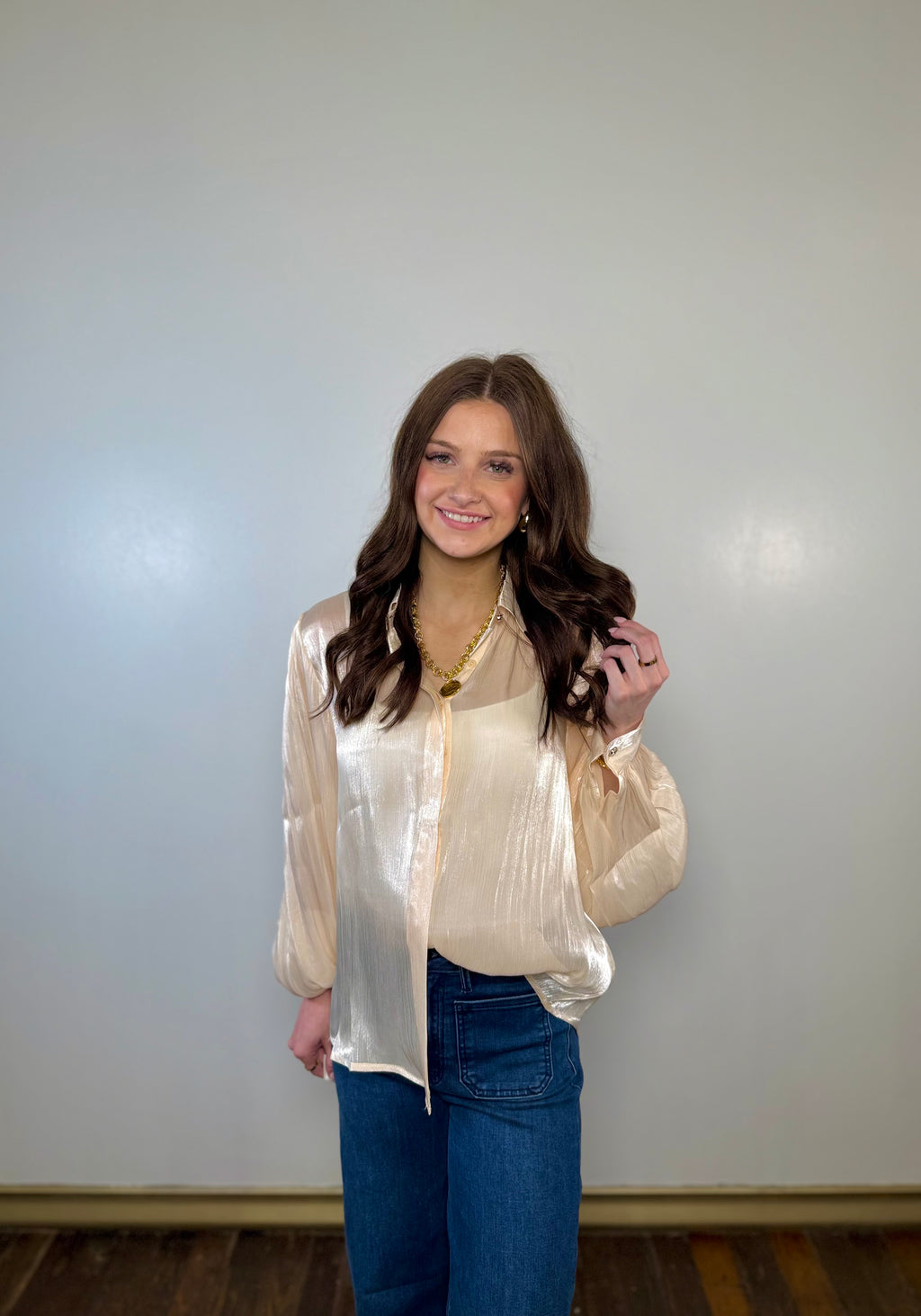 Metallic Sheer Gold Detailed Blouse