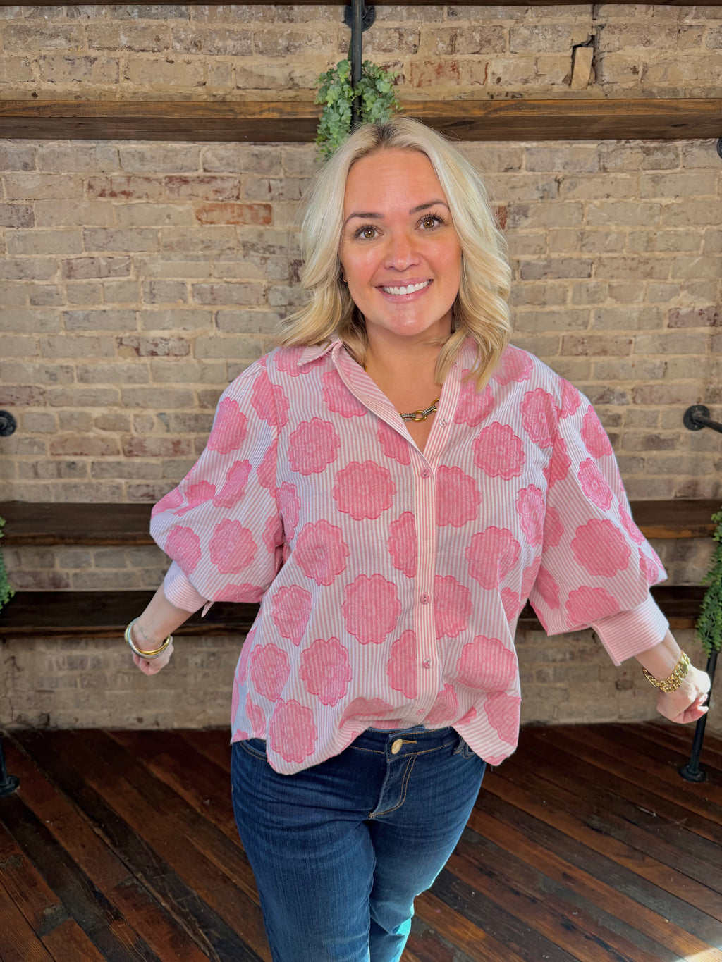 Petal Bloom Button-Up Blouse