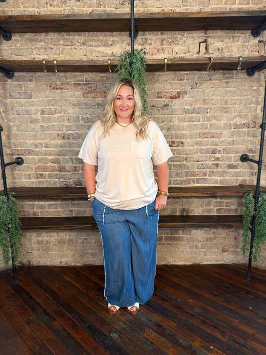 PLUS SIZE | Relaxed Washed Chambray Pants