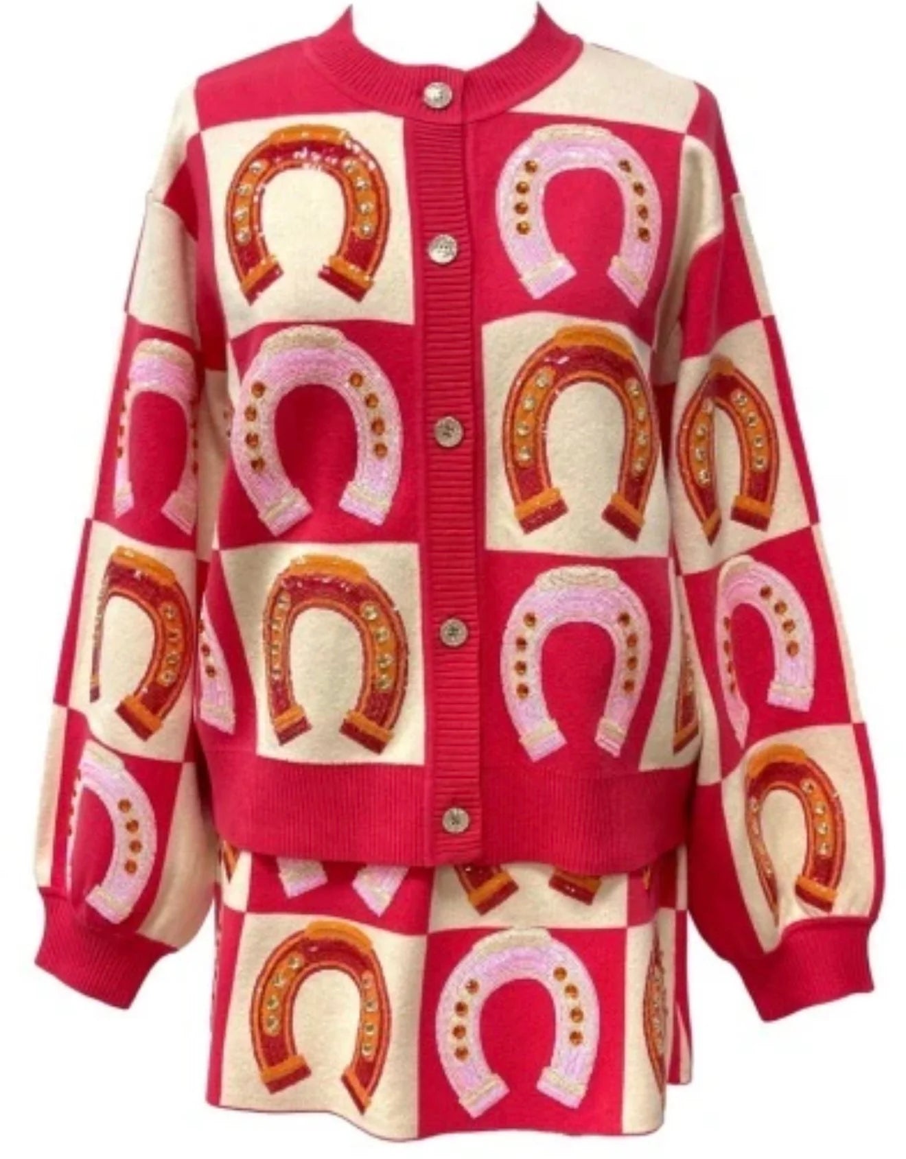 Hot Pink Checkered Horse Shoe Button Up | Queen of Sparkles
