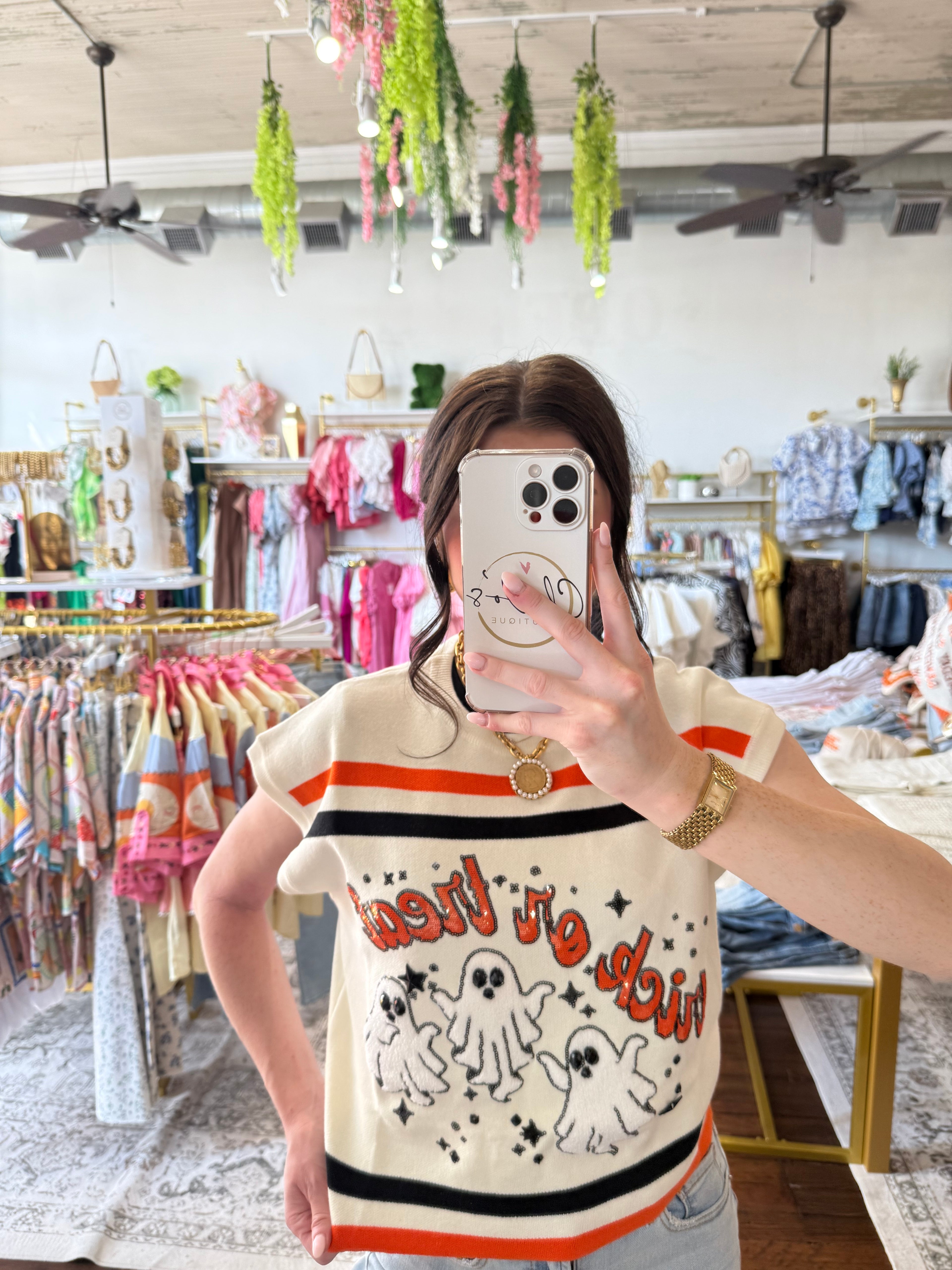 Black & Orange Stripe 'Trick or Treat' Top | Queen of Sparkles