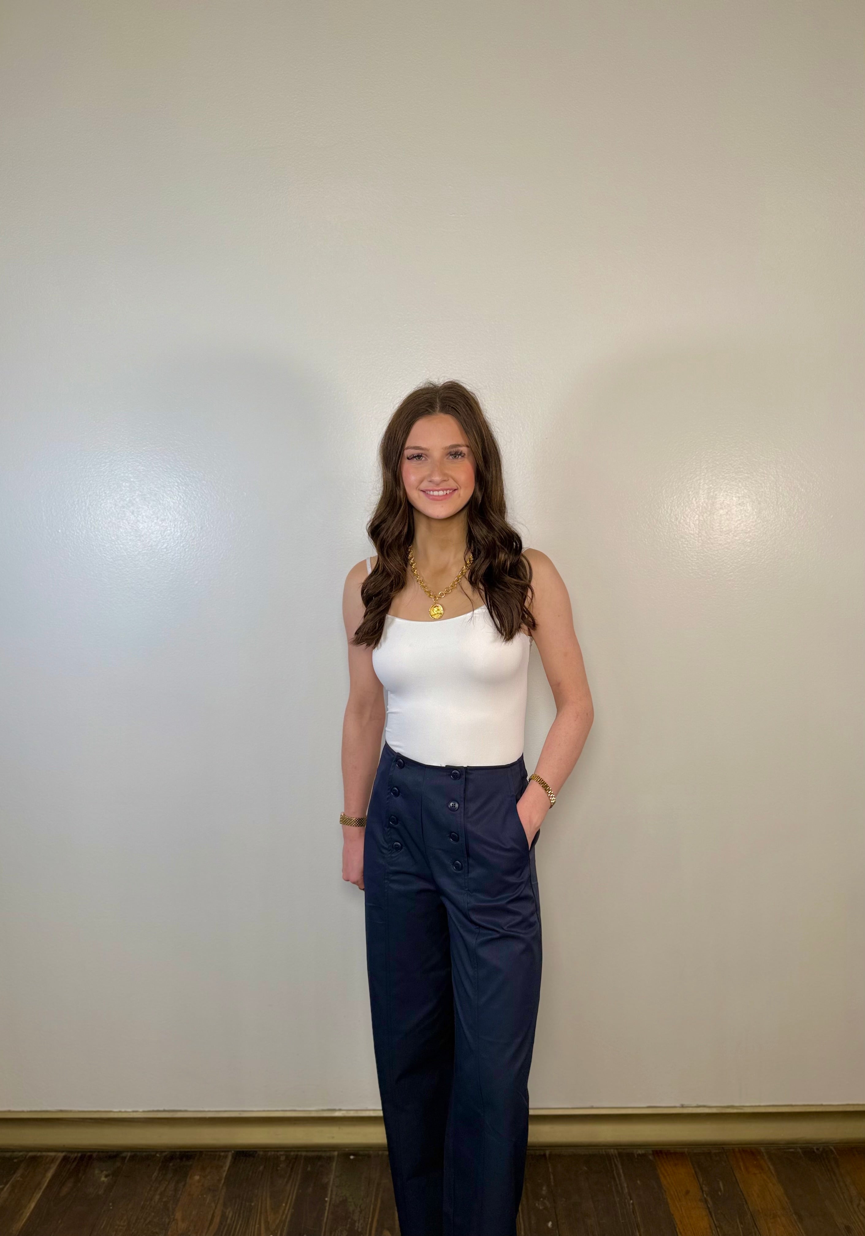 Front Button Detail Wide Leg Pants