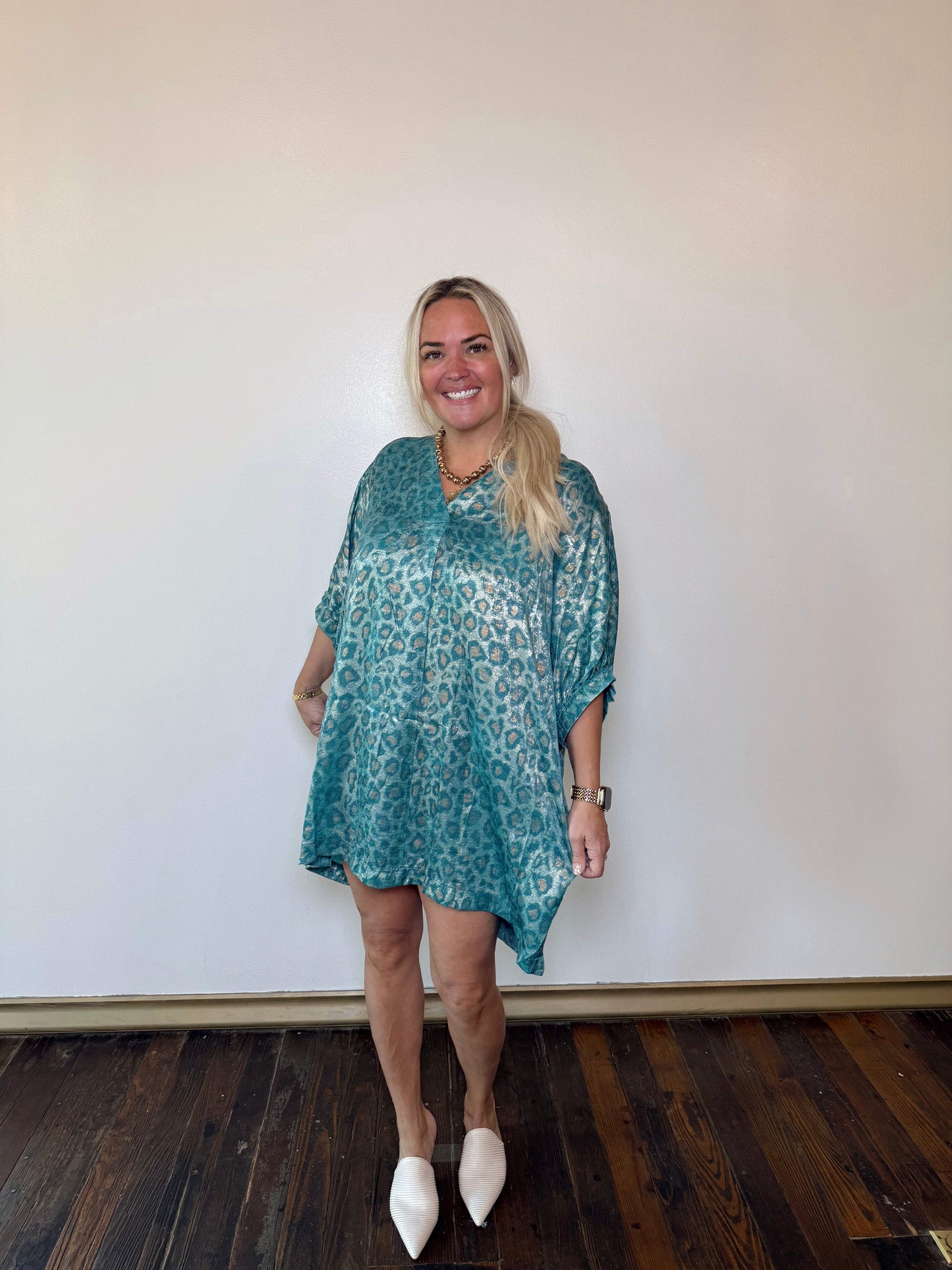 Metallic Leopard Kimono Dress