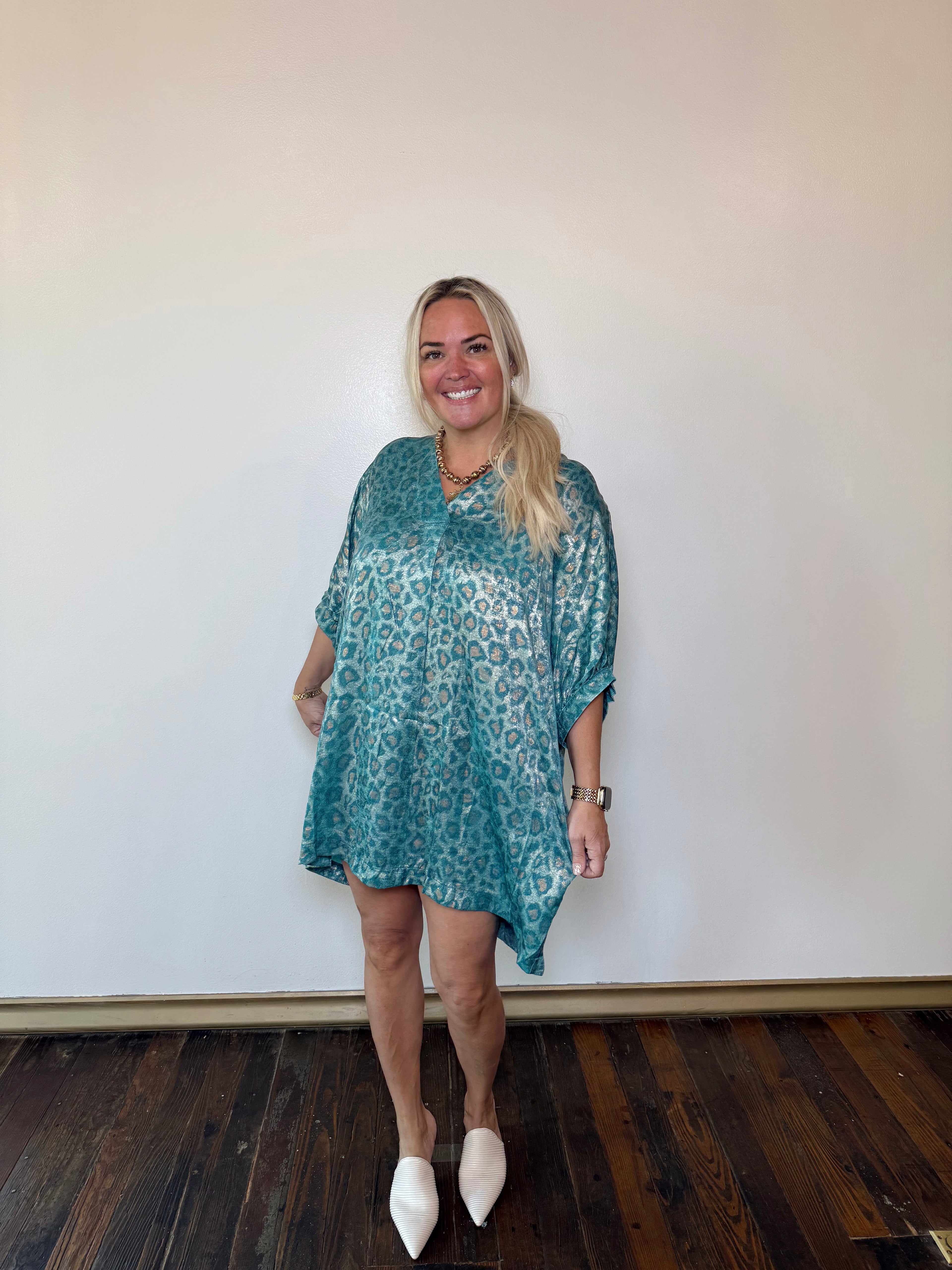 Metallic Leopard Kimono Dress