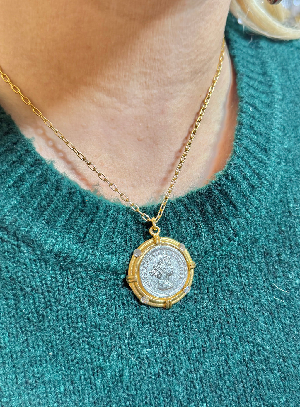 Elizabeth II Regina Vintage Coin Necklace