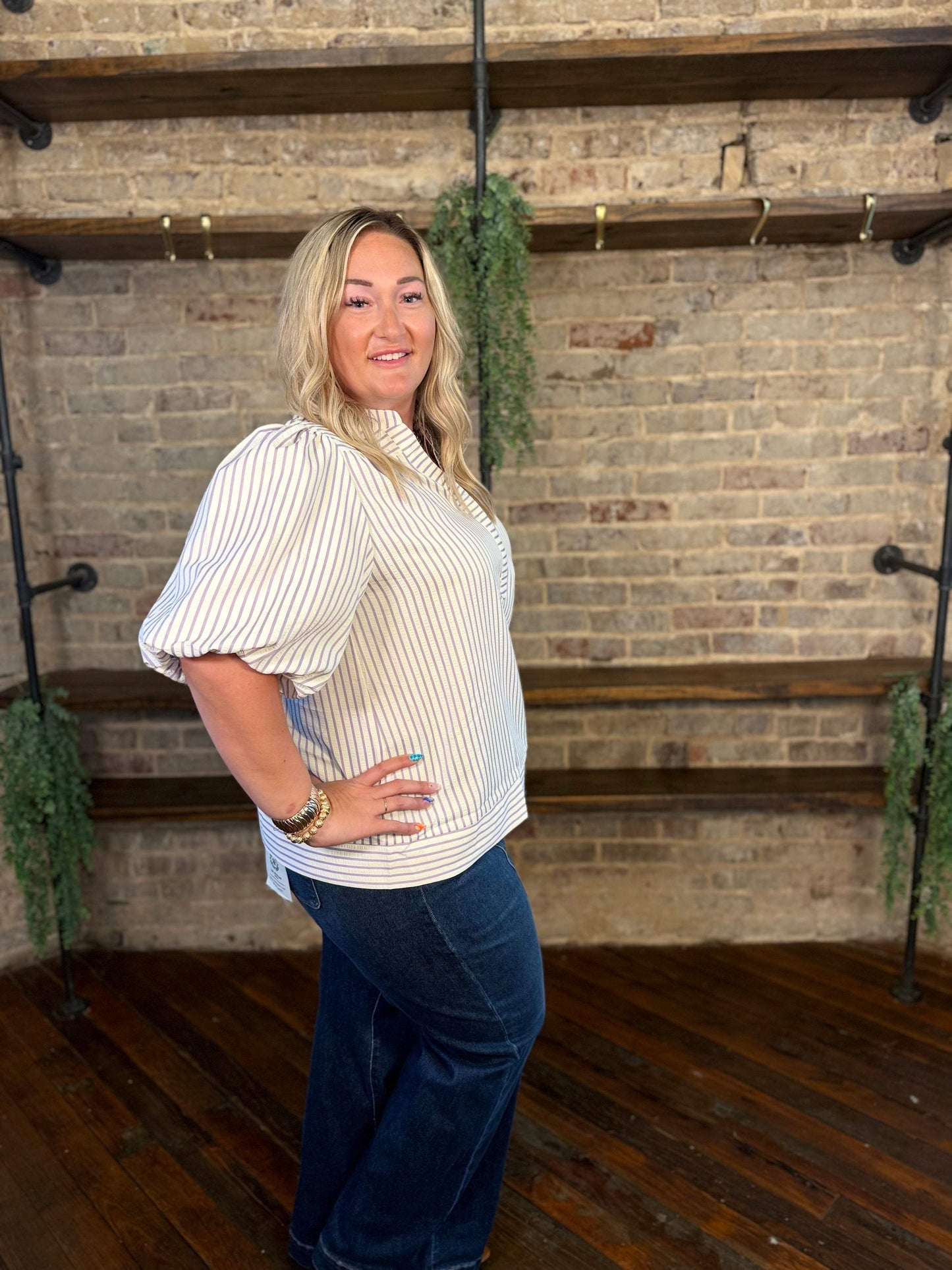 PLUS SIZE | Annabeth Striped Puff Sleeve Top