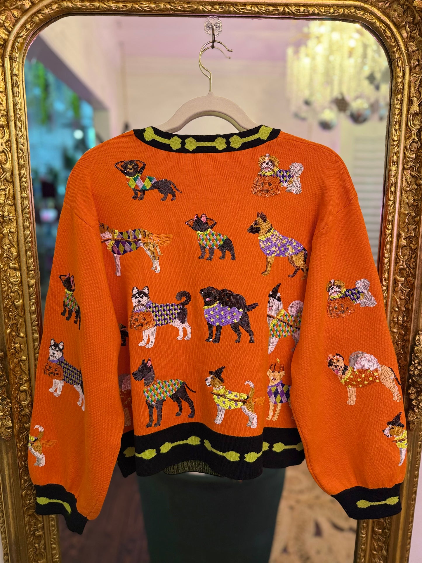 Orange Halloween Dogs Button Up Cardigan | Queen of Sparkles