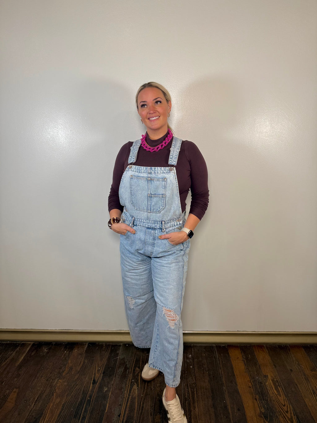 Distressed Barrel Jean Overalls
