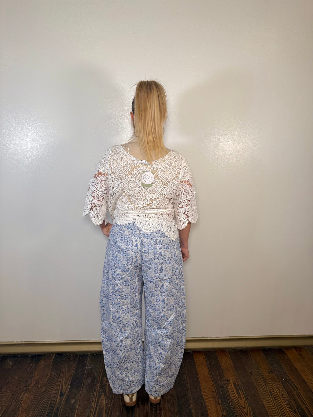 Coin Stamp Print Barrel Jeans