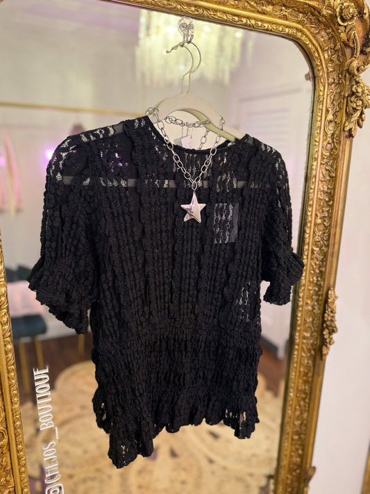 After Hours Short Sleeve Lace Blouse