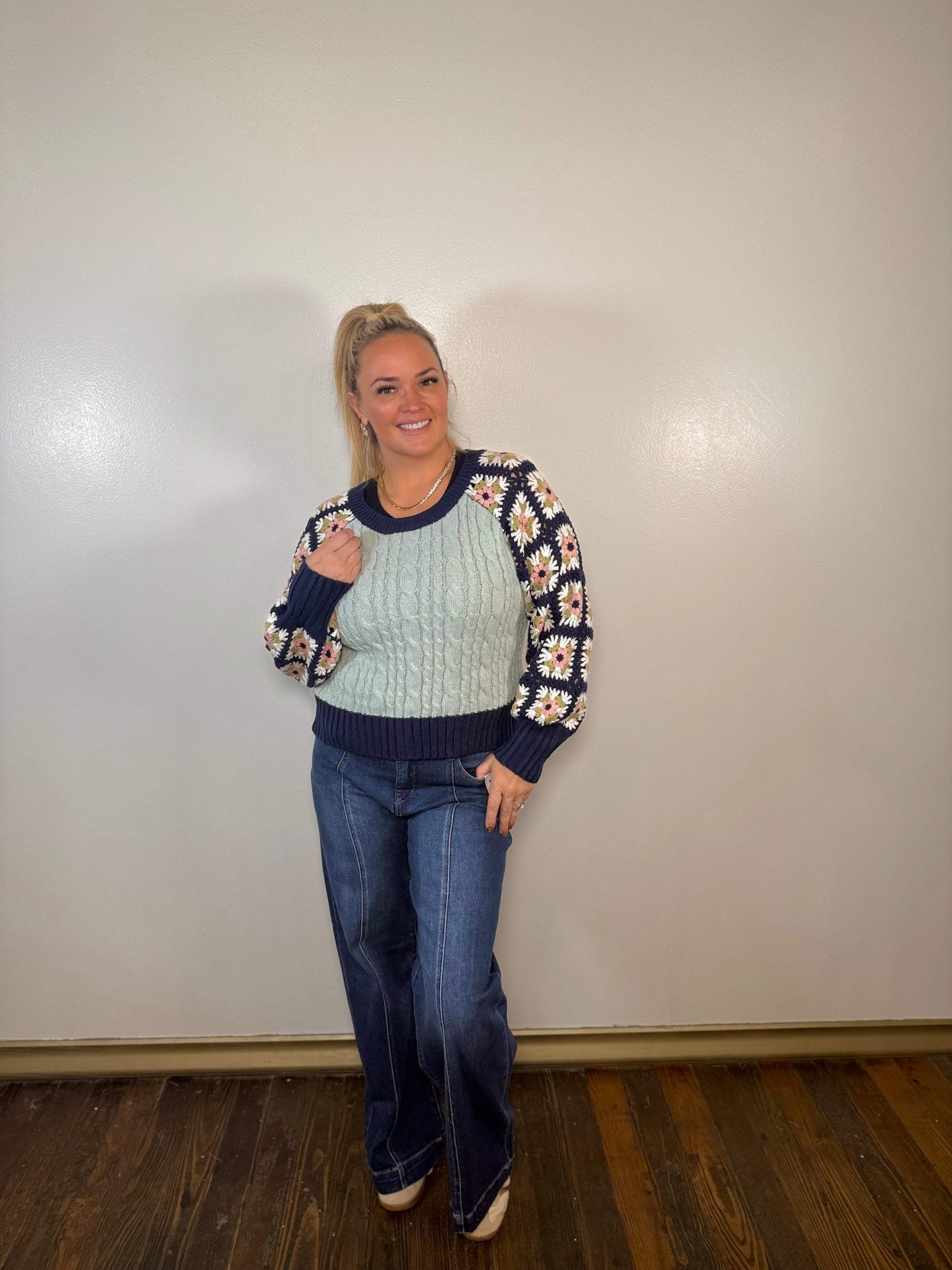 Cable Knit Crocheted Sweater