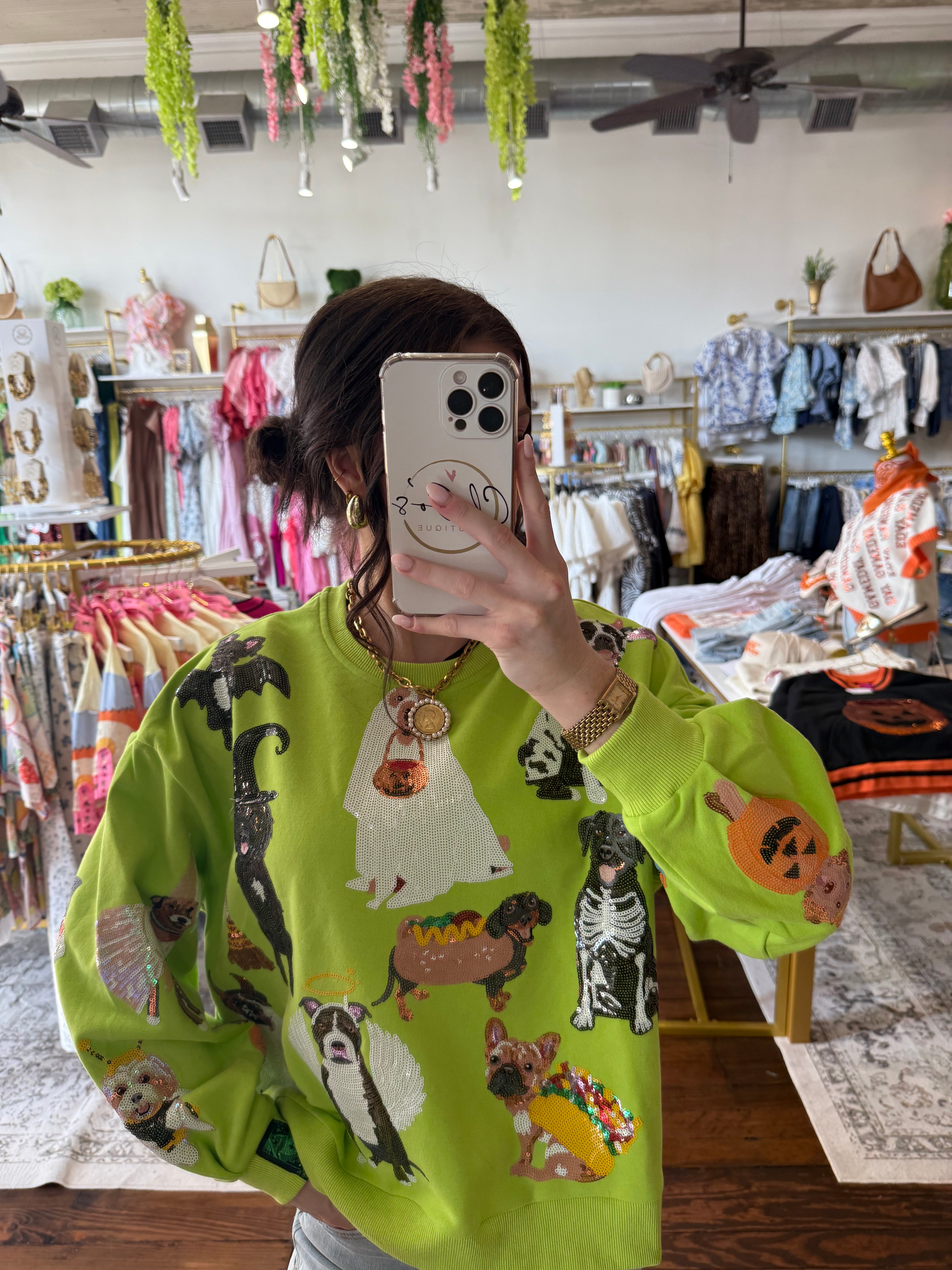 Lime Green Halloween Dogs Sweatshirt | Queen of Sparkles