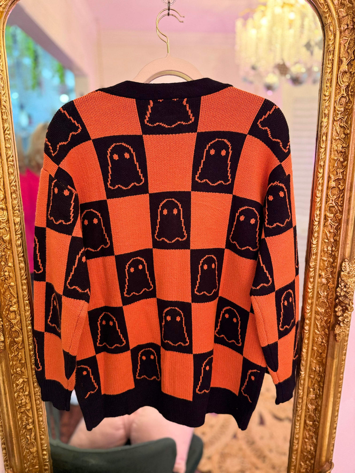Ghost Checkered Halloween Button Cardigan