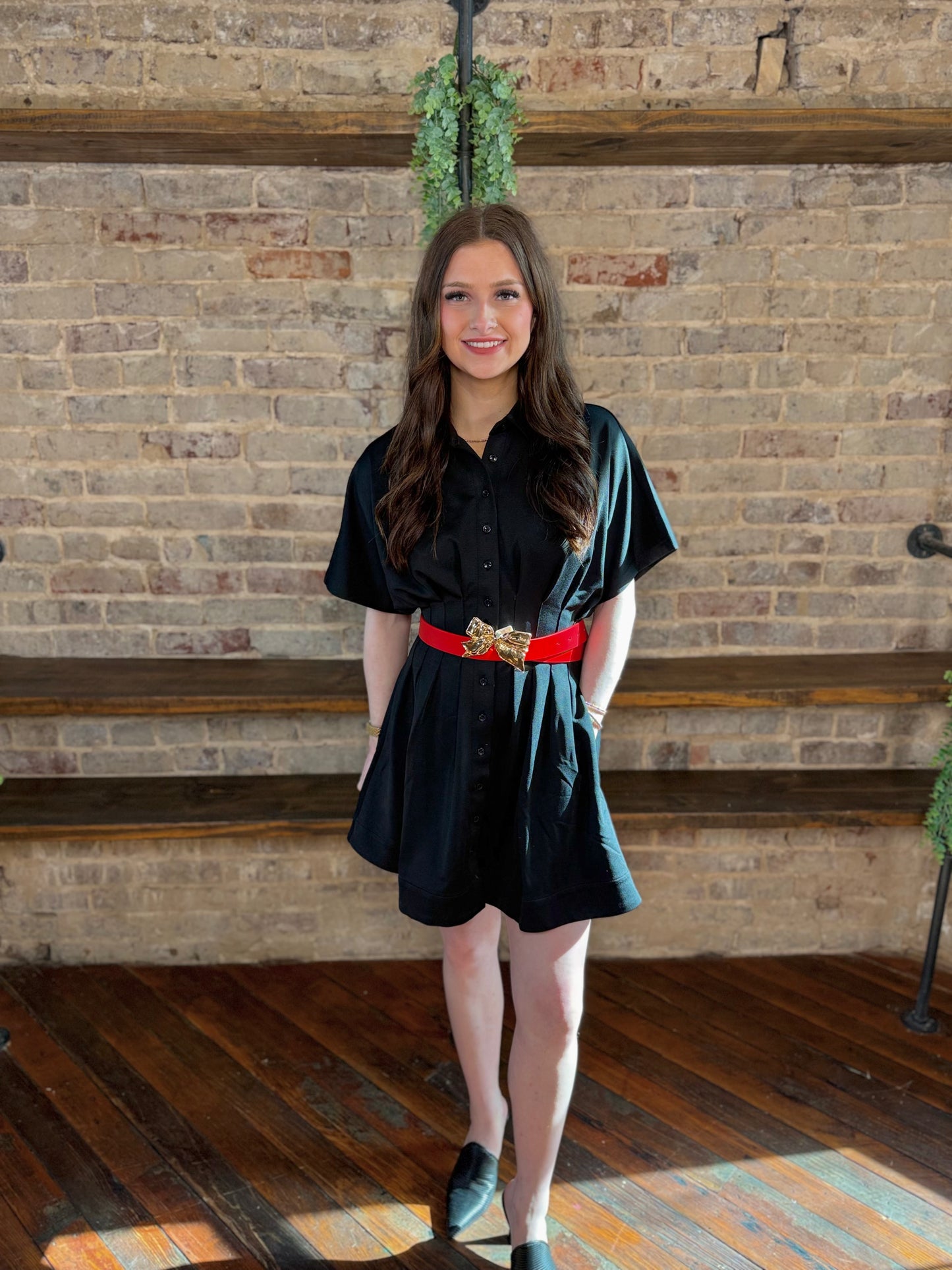 Modern Pleated Button Down Mini Dress