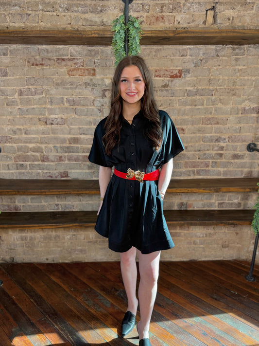 Modern Pleated Button Down Mini Dress