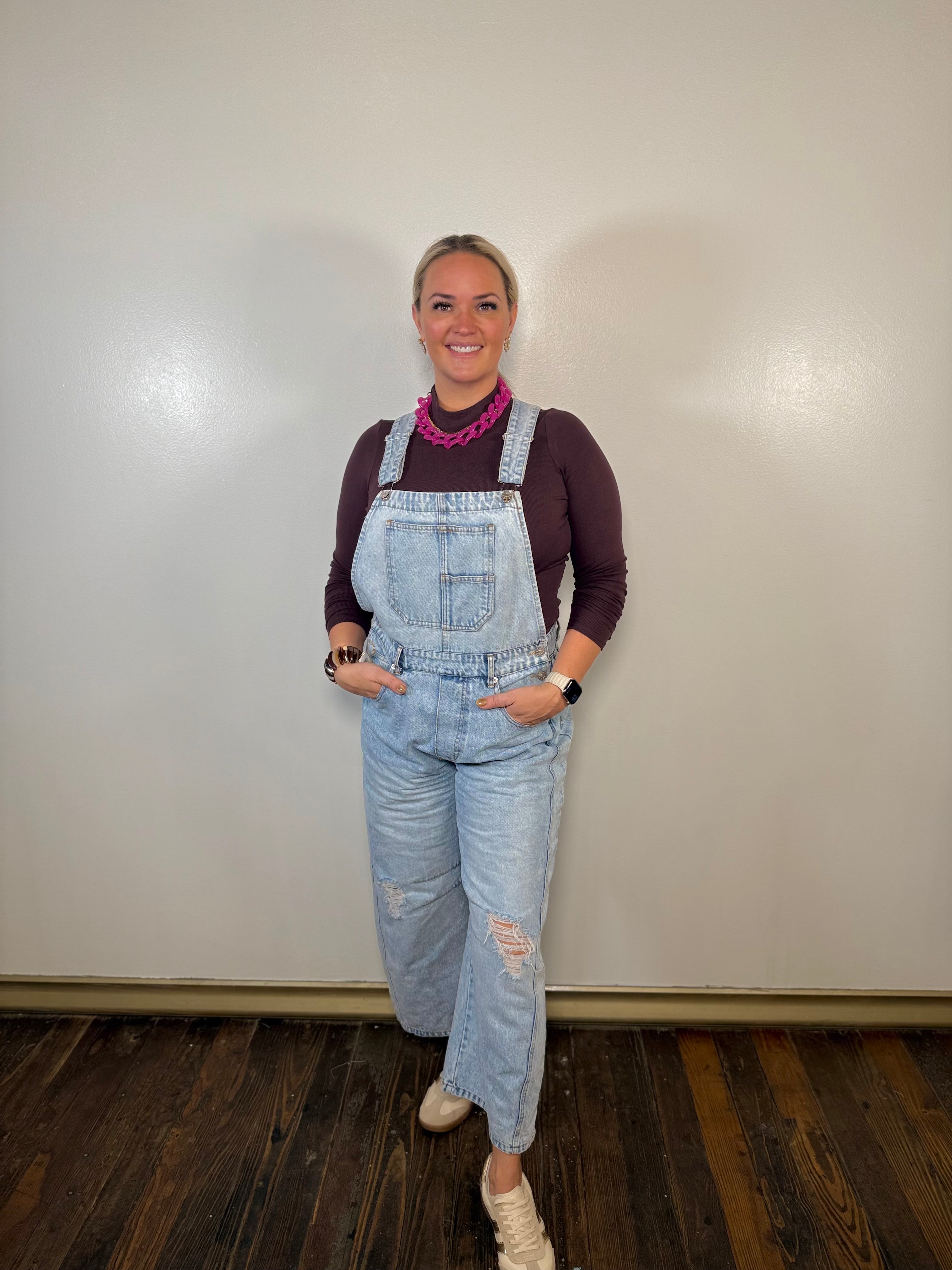 Distressed Barrel Jean Overalls