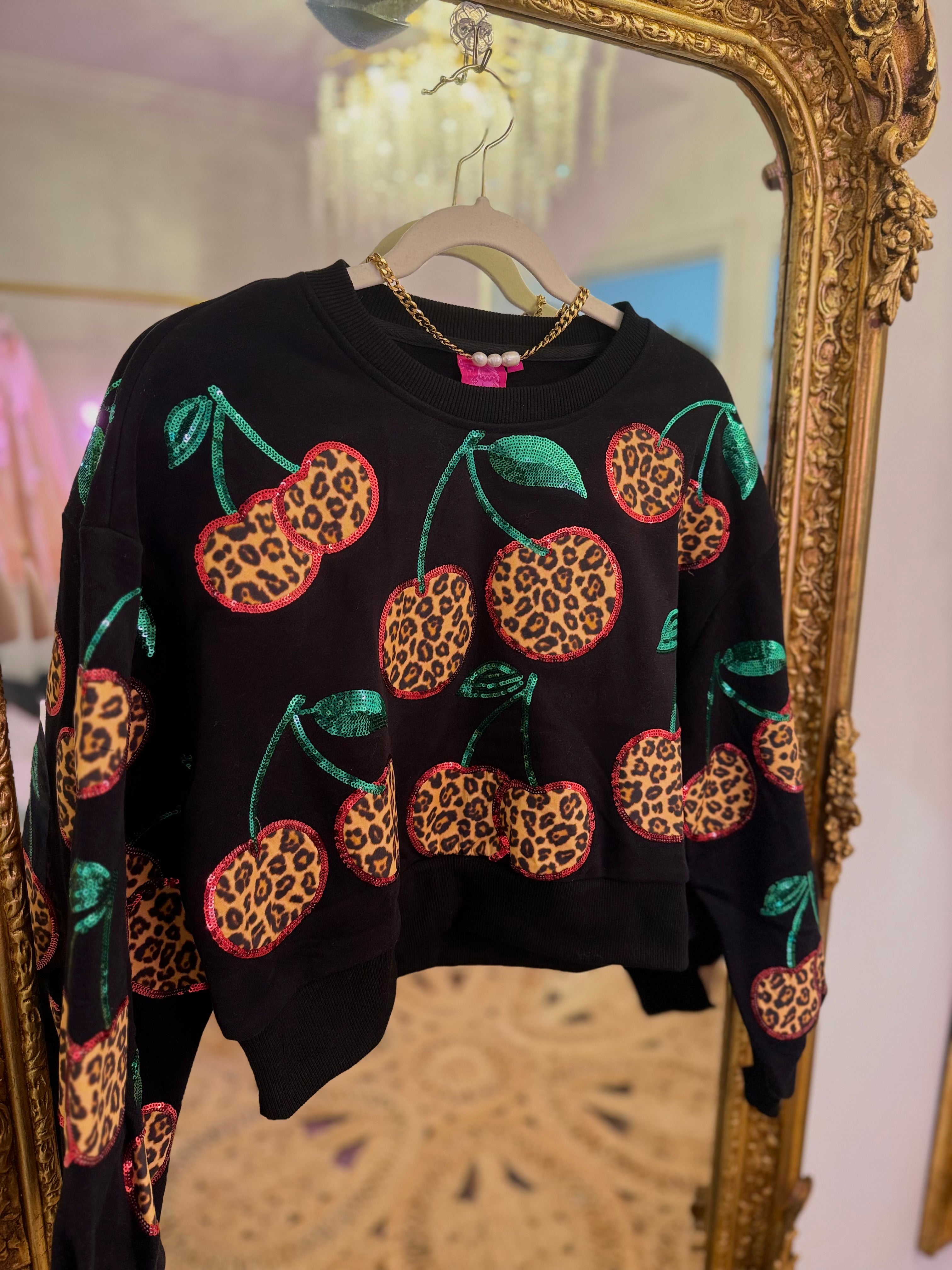 Black Leopard Cherry Sweatshirt | Queen of Sparkles