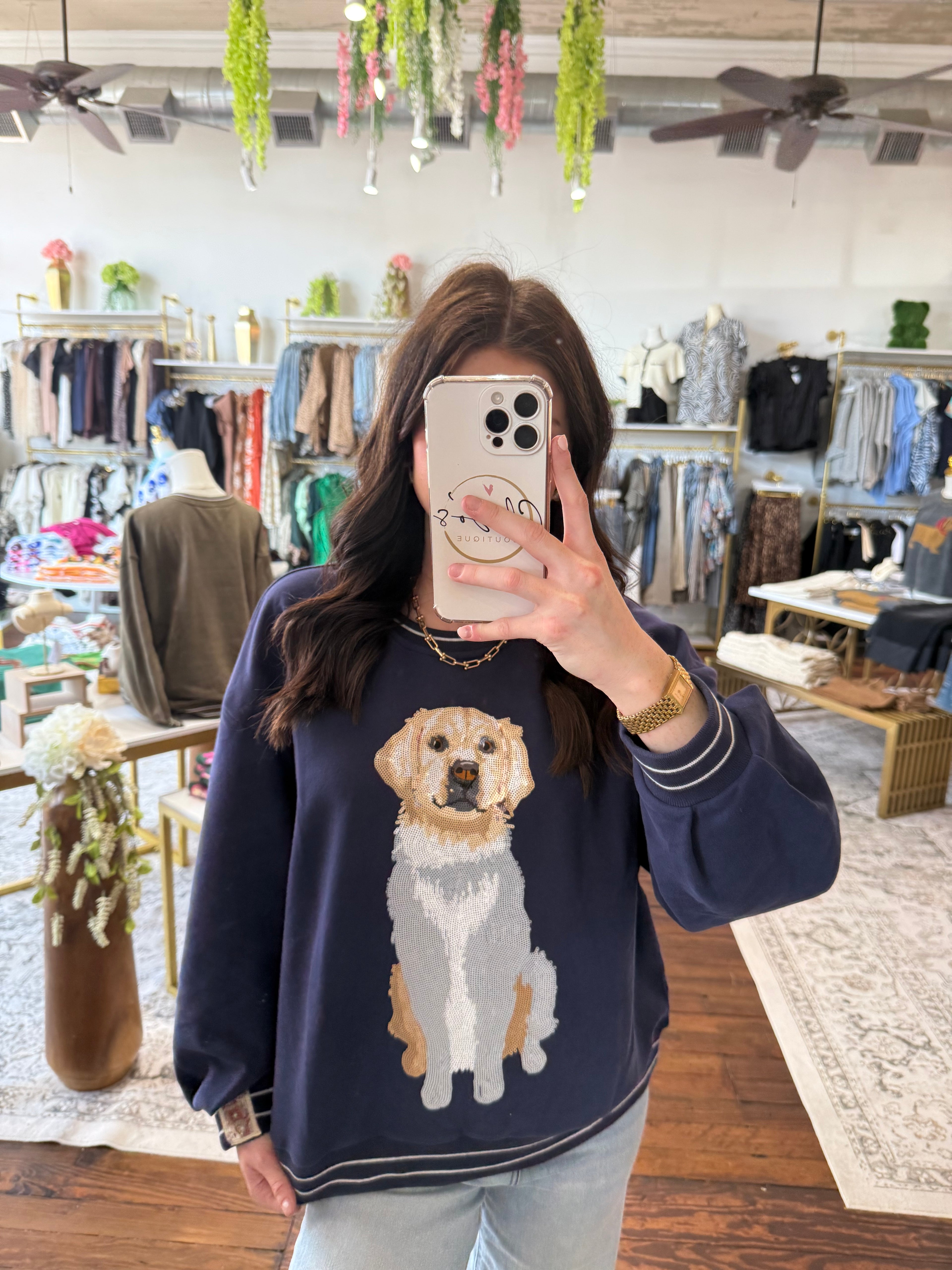 Navy Golden Retriever Sweatshirt | Queen of Sparkles