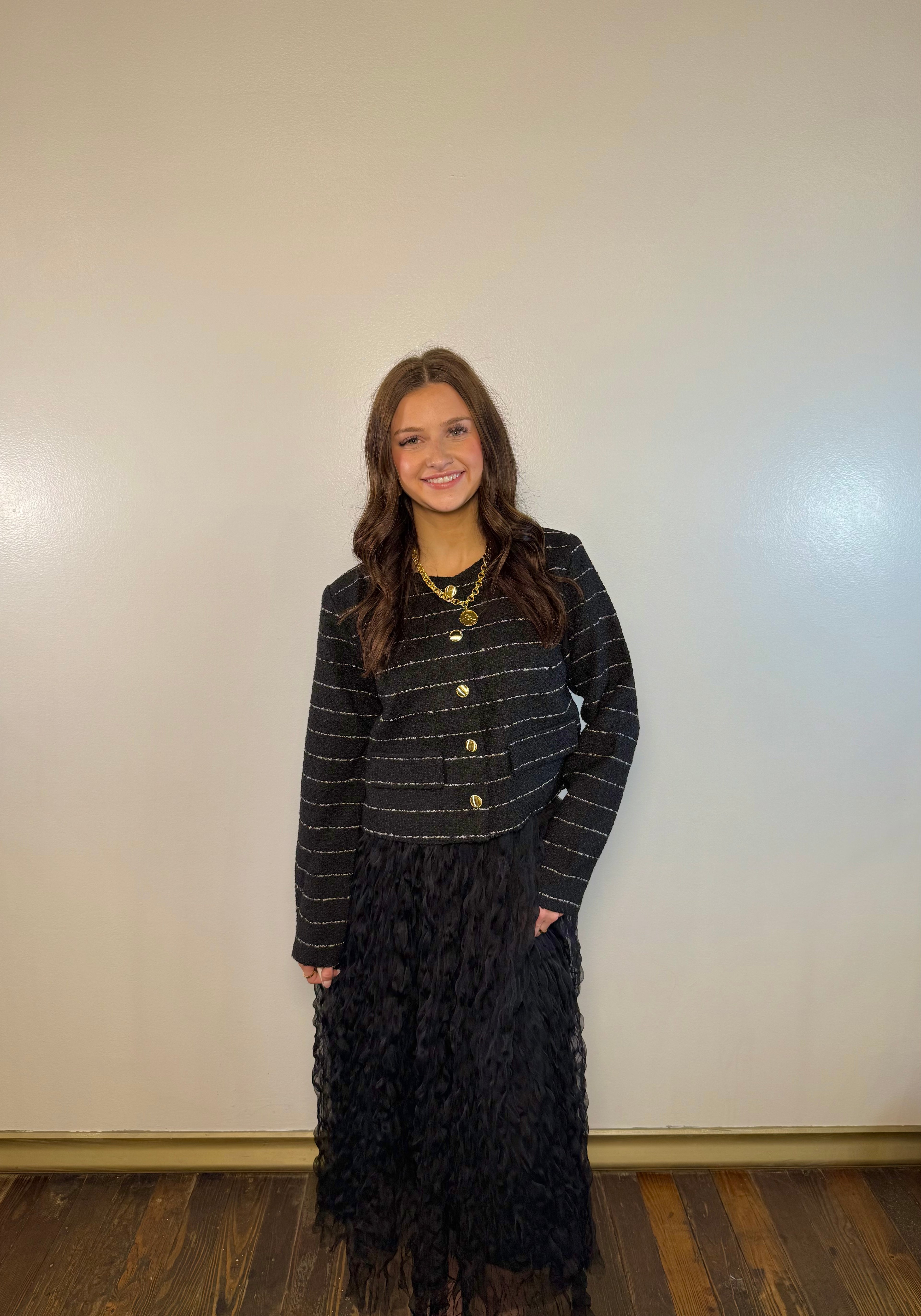 Harmony Black Fluffy Maxi Skirt