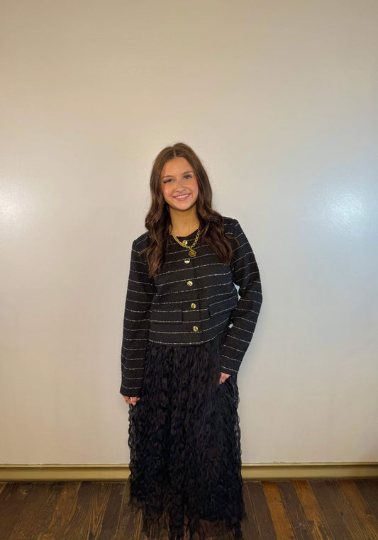 Harmony Black Fluffy Maxi Skirt