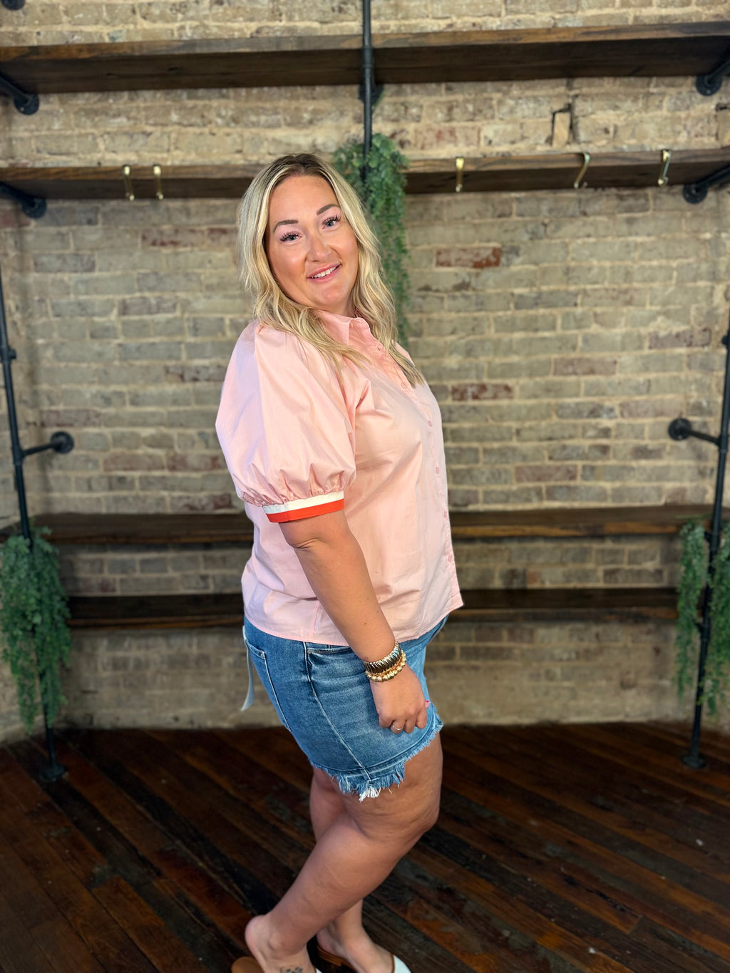 PLUS SIZE | Ressa Striped Button Down Blouse