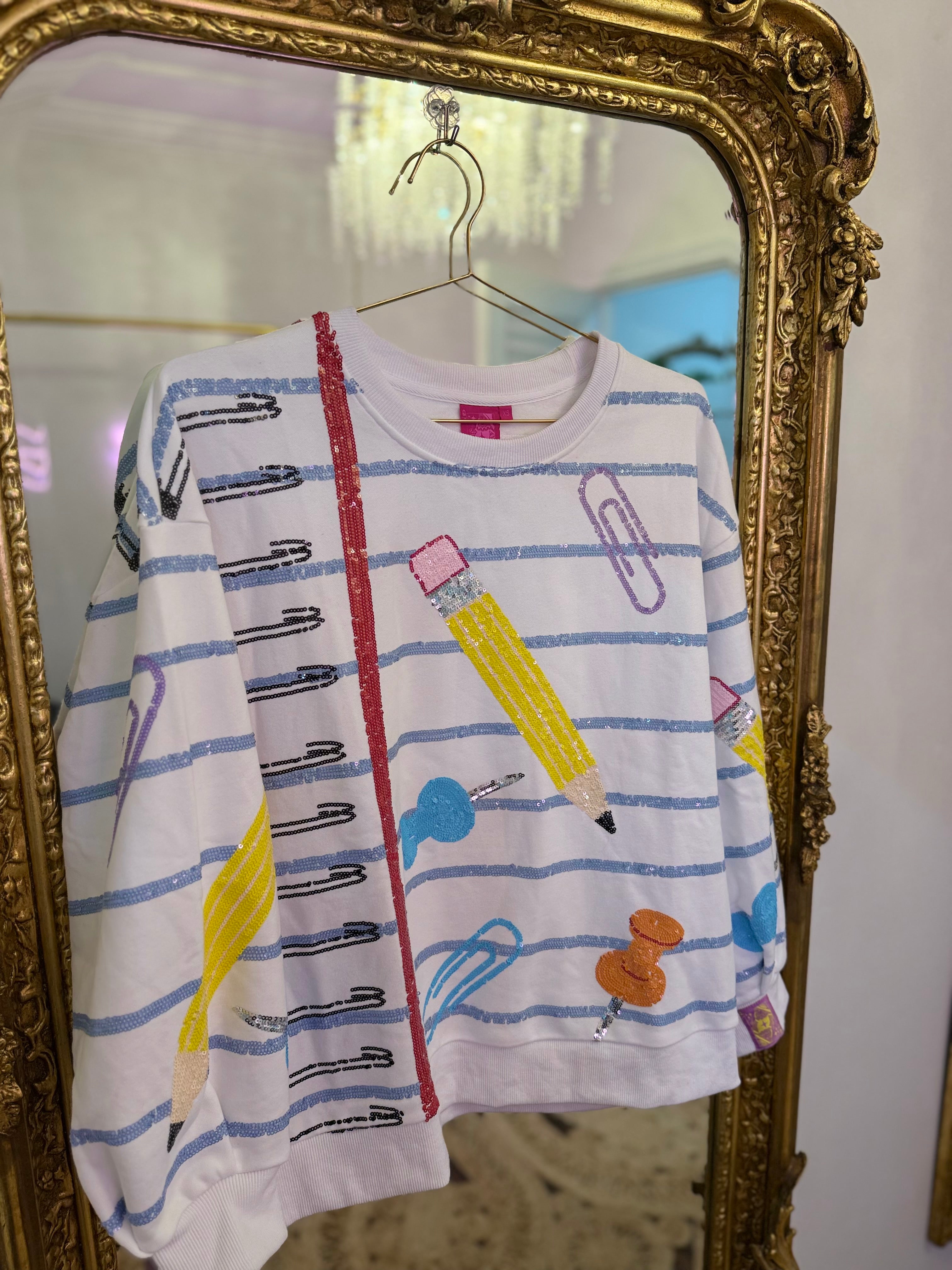 White Notebook Paper & School Supplies Sweatshirt