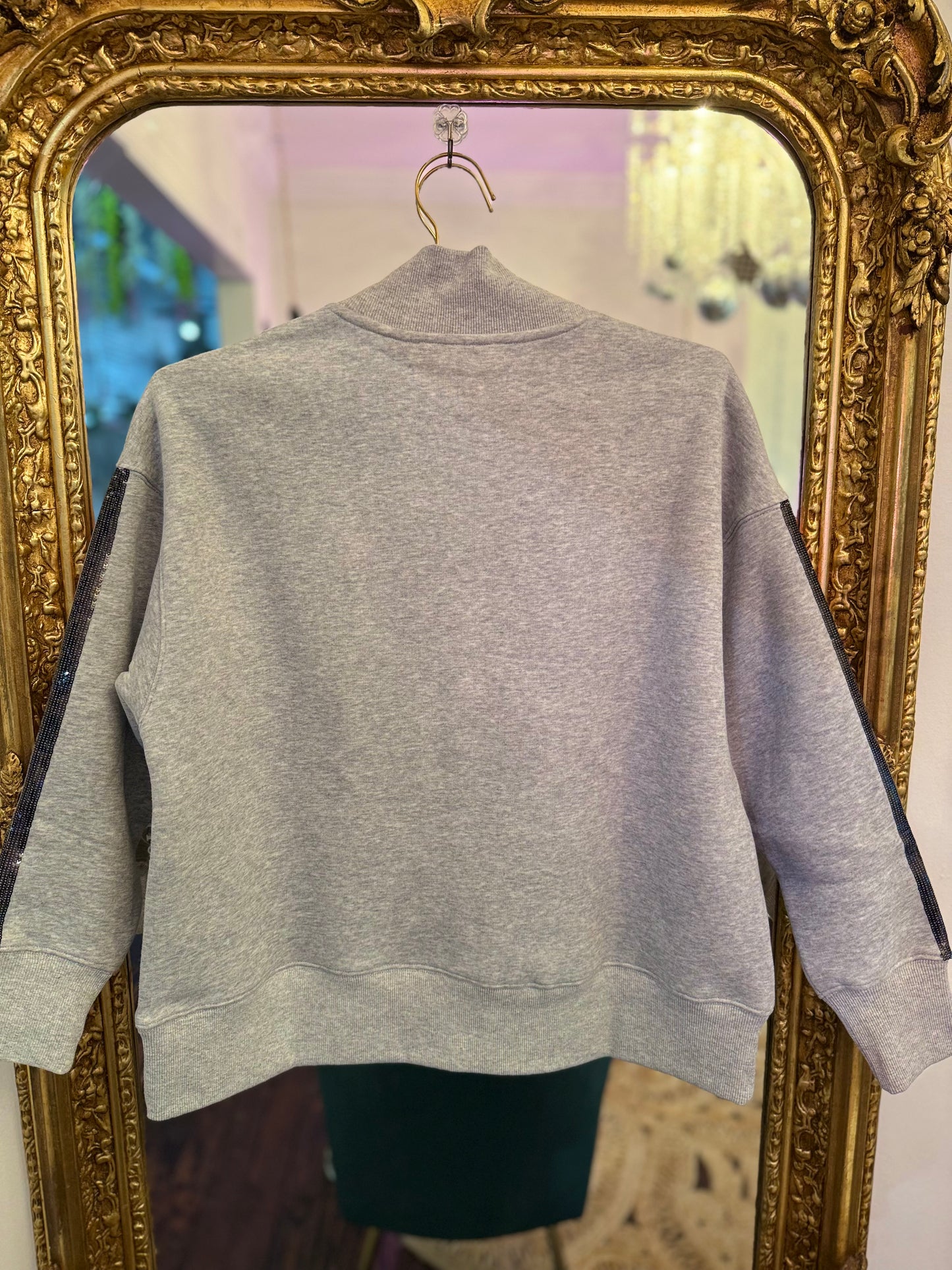 College Mock Neck Sequin Stripe Sweatshirt | Brianna Cannon