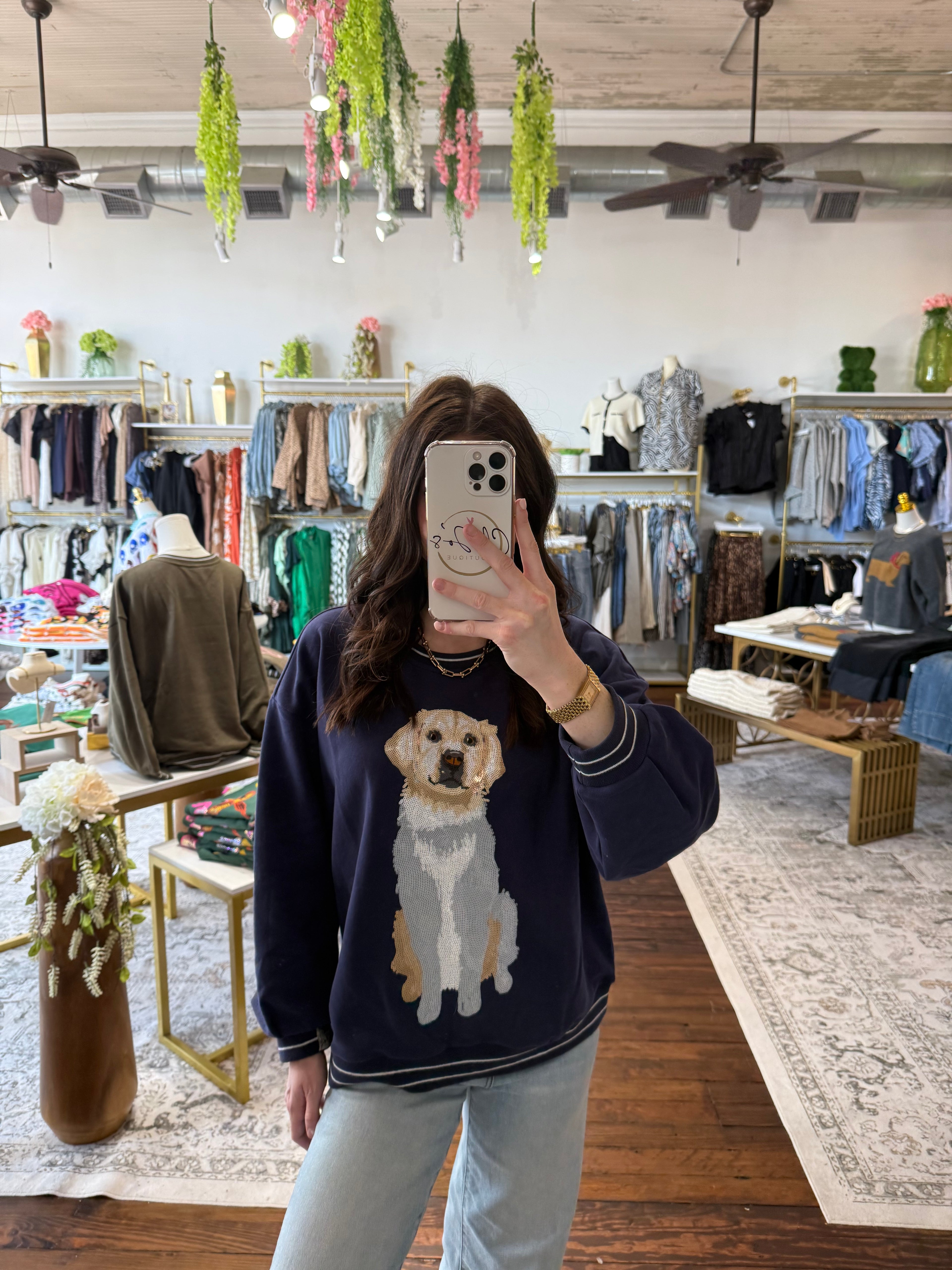 Navy Golden Retriever Sweatshirt | Queen of Sparkles