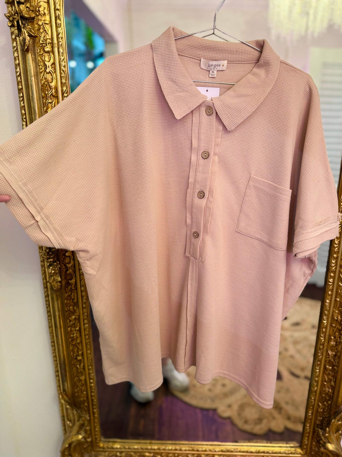 PLUS SIZE | Waffle Knit Button Down Top
