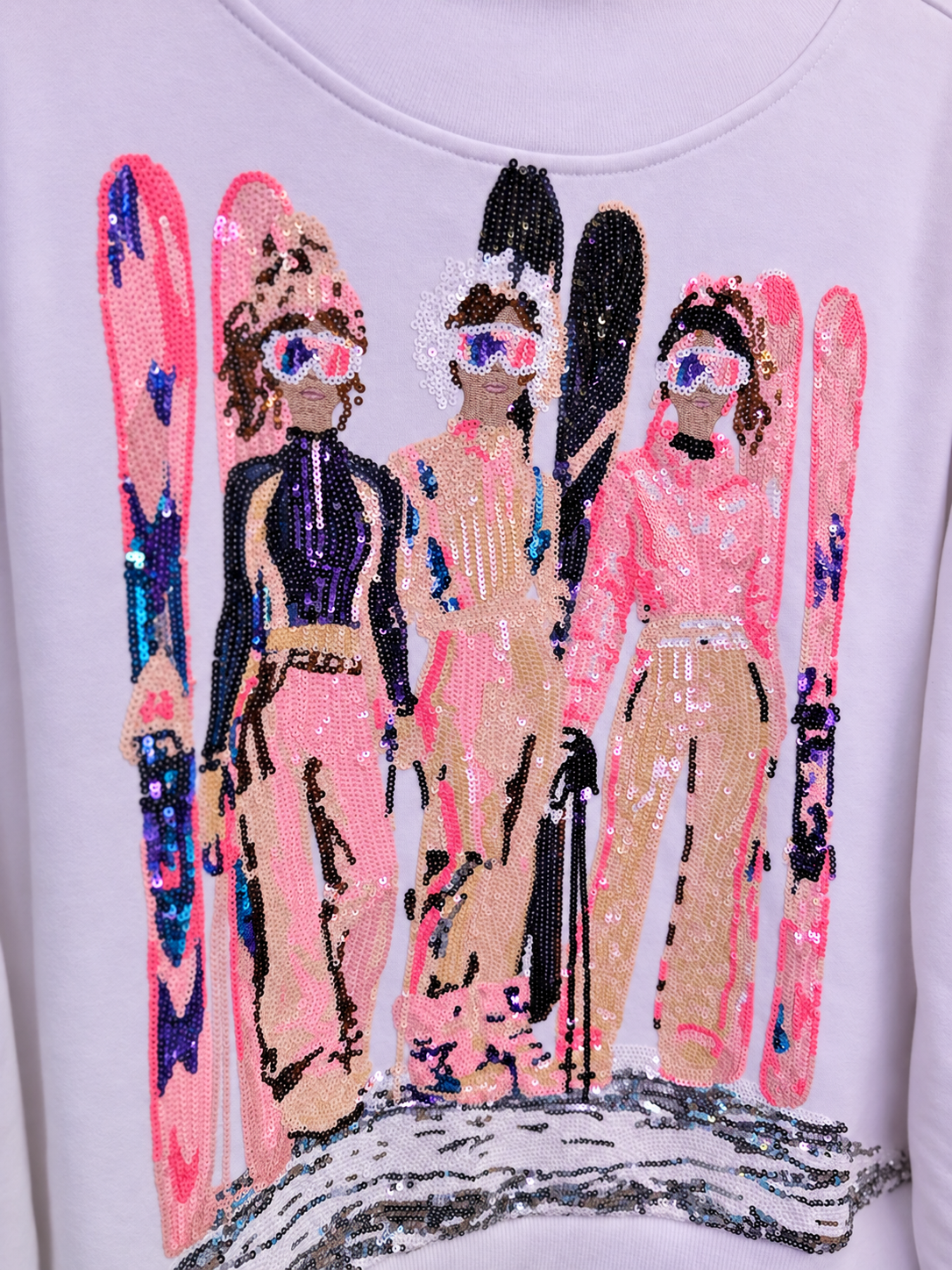 White Skier Girls Mock Neck Sweatshirt  | Queen of Sparkles