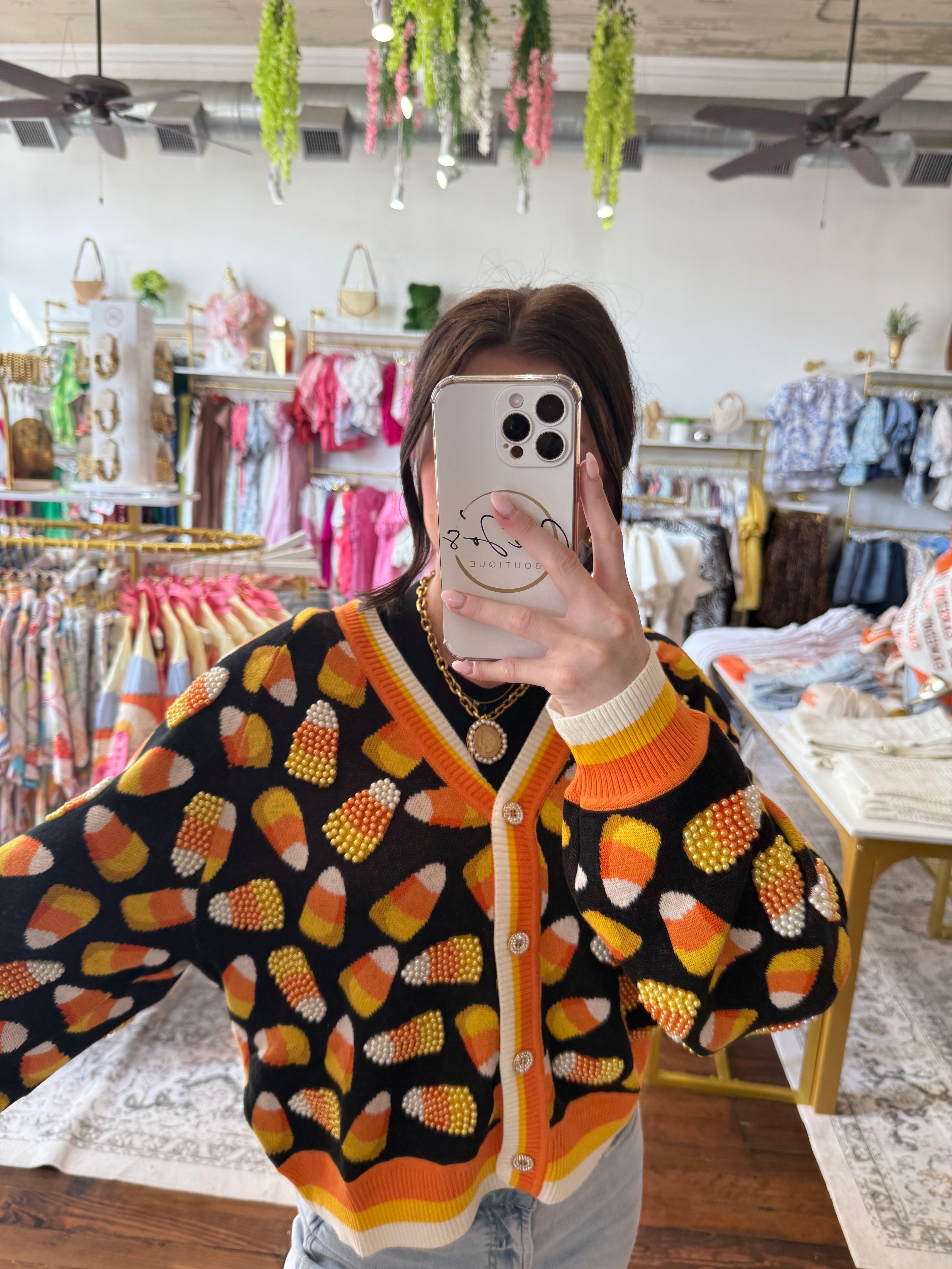 Black Pearl Candy Corn Cardigan | Queen of Sparkles