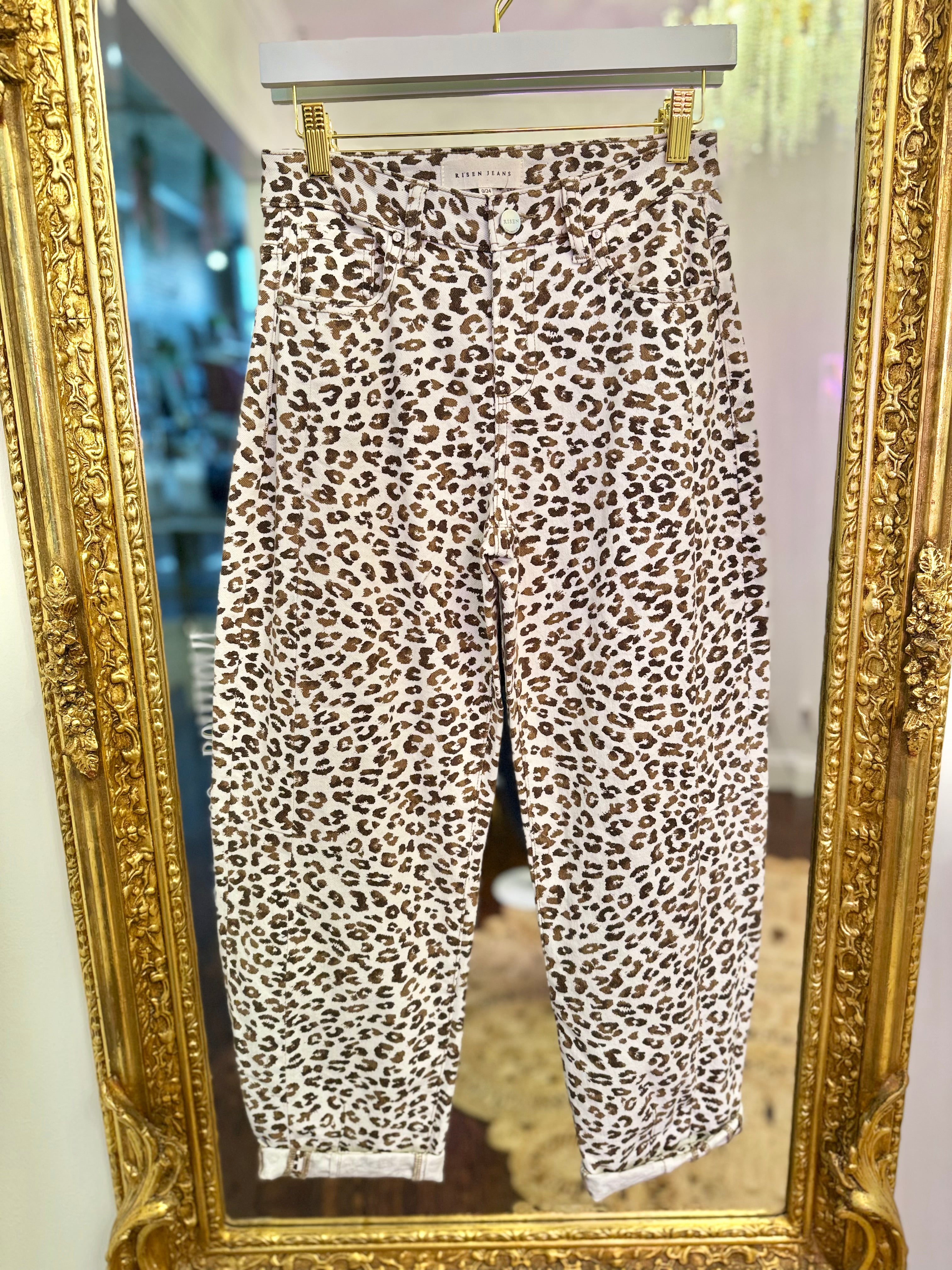 Slouchy Cropped Leopard Barrel Jeans | Risen Jeans
