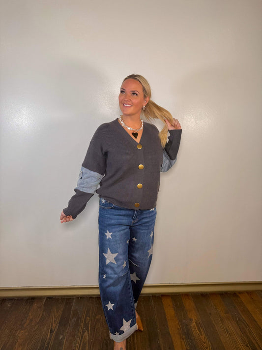 Star Print Mid Rise Relaxed Barrel Jean | Risen Jeans