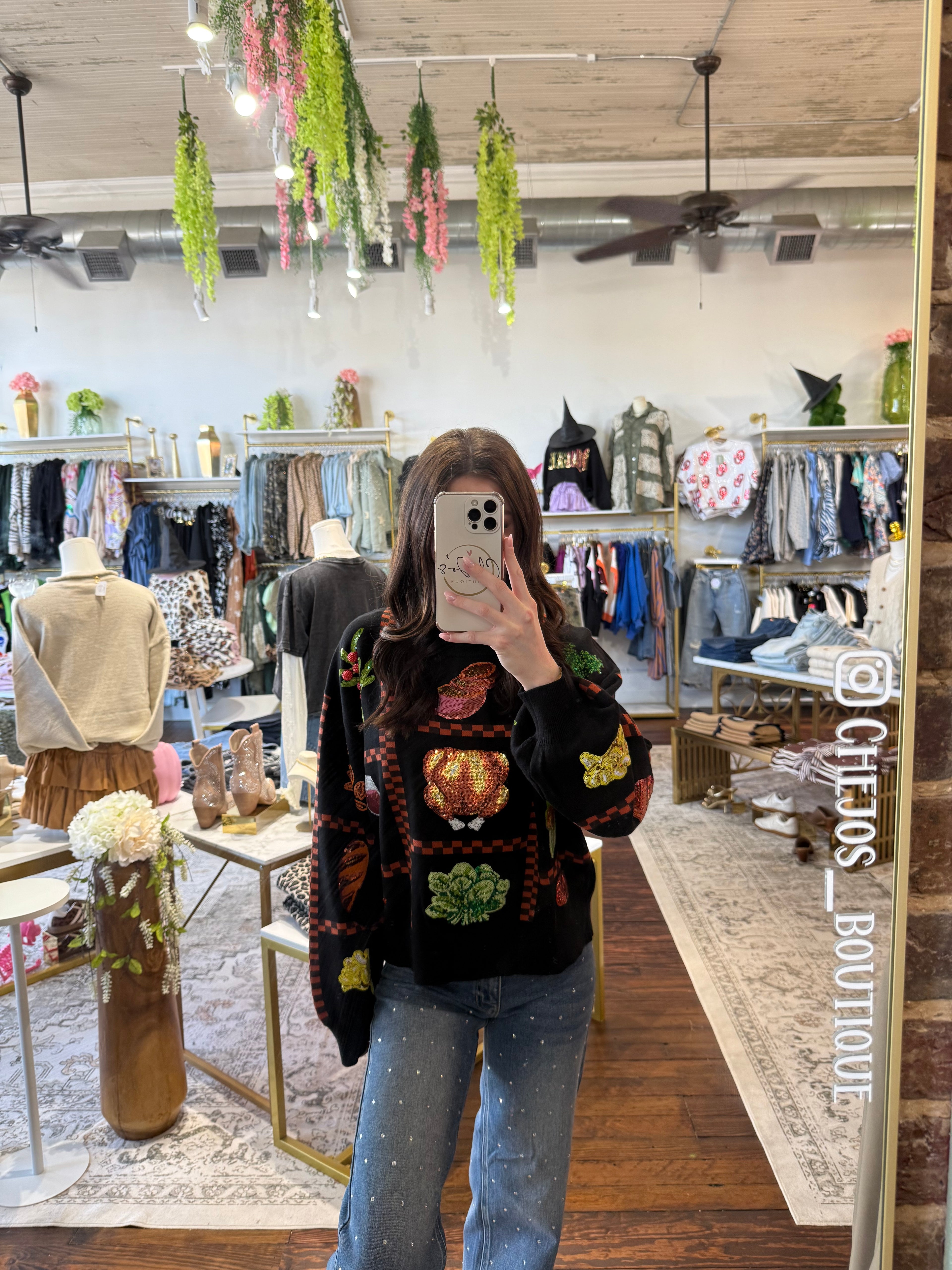 Black Checkered Thanksgiving Icon Sweater | Queen of Sparkles