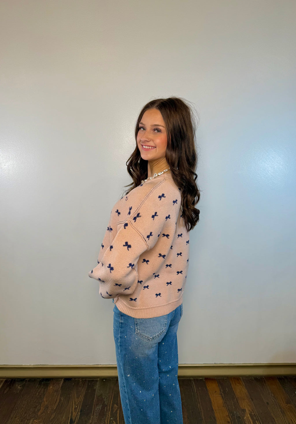 Navy Scattered Bow Sweater