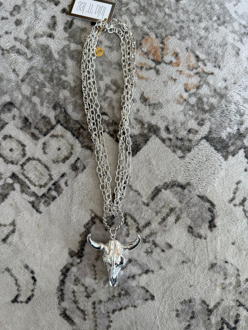 17" Triple Strand Plated Steer Head Pendant Necklace