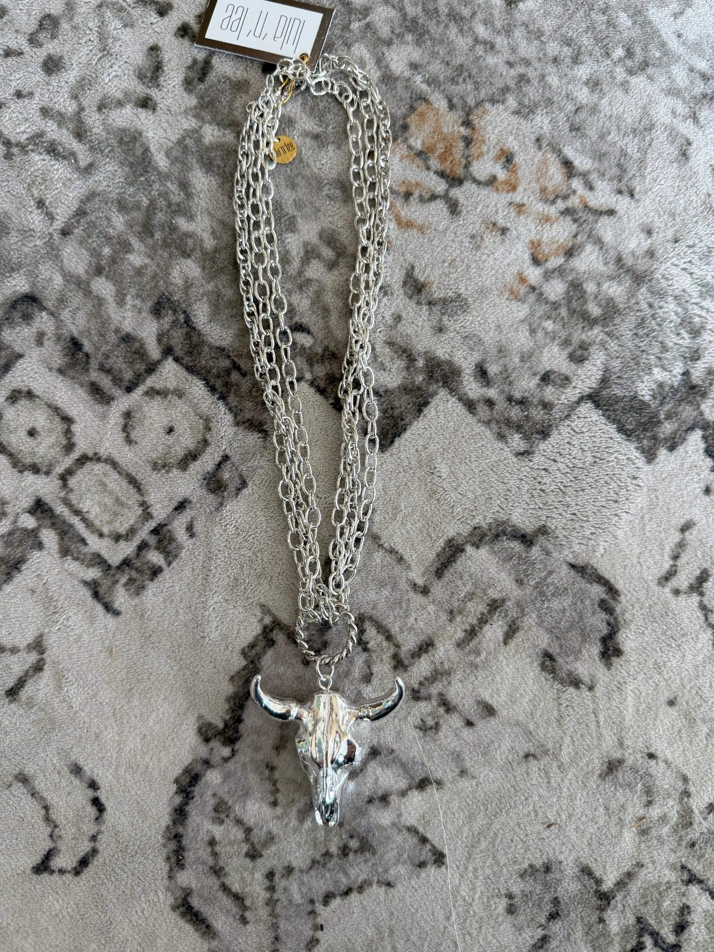 17" Triple Strand Plated Steer Head Pendant Necklace