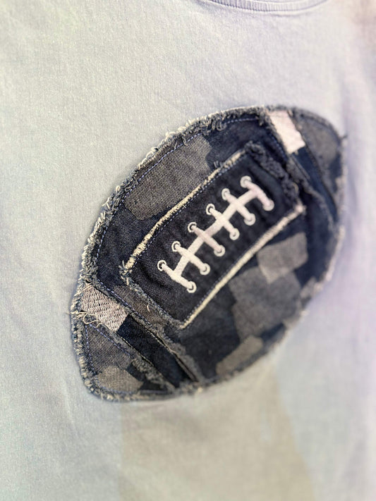Game Day Denim Football Patch Top