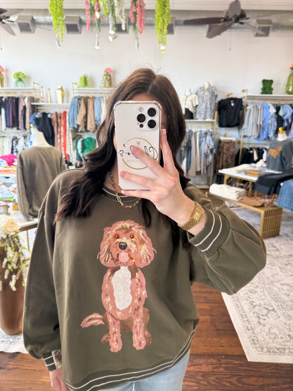 Olive Golden Doodle Sweatshirt | Queen of Sparkles