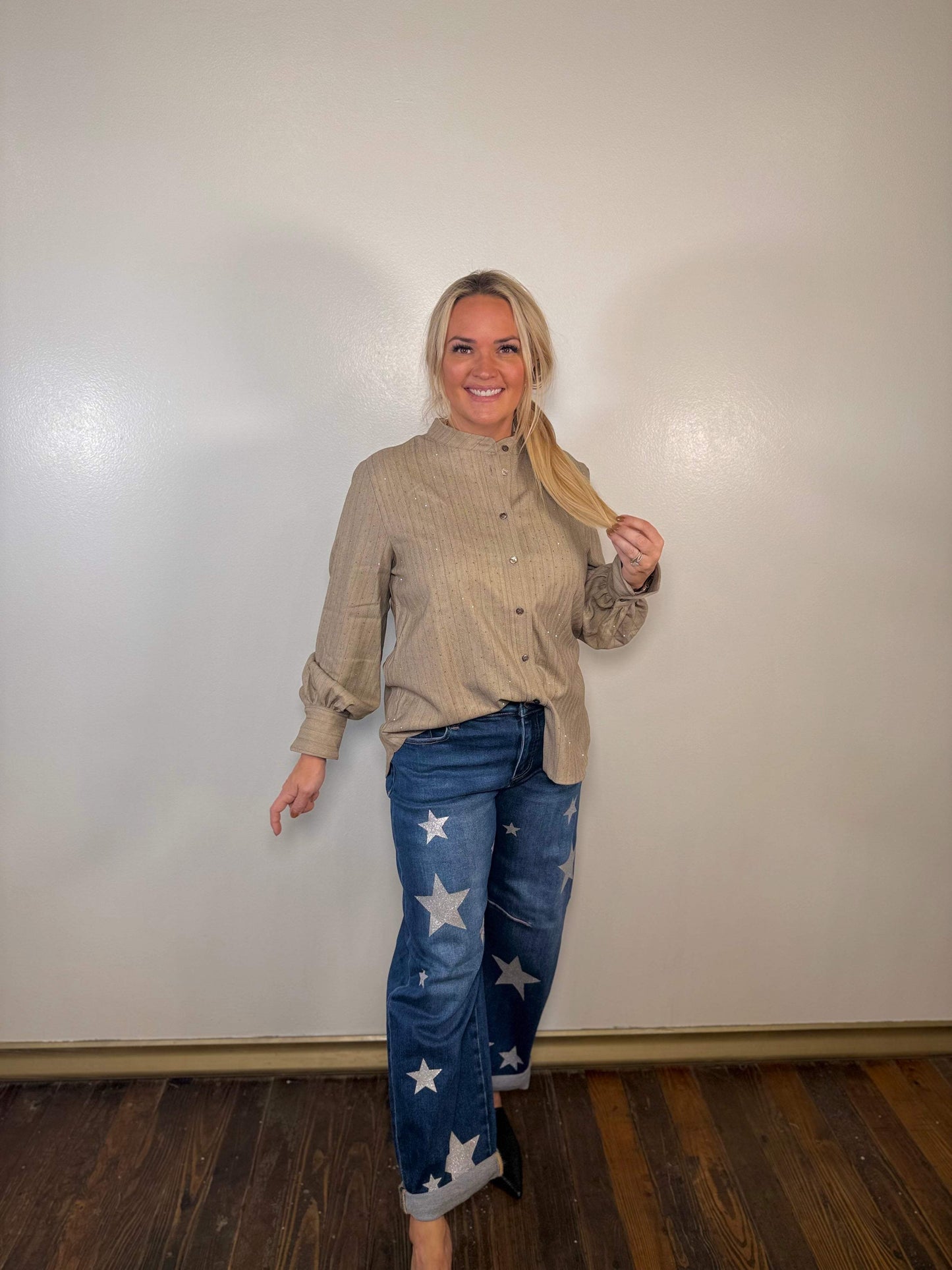 Mae Rhinestone Belted Blouse