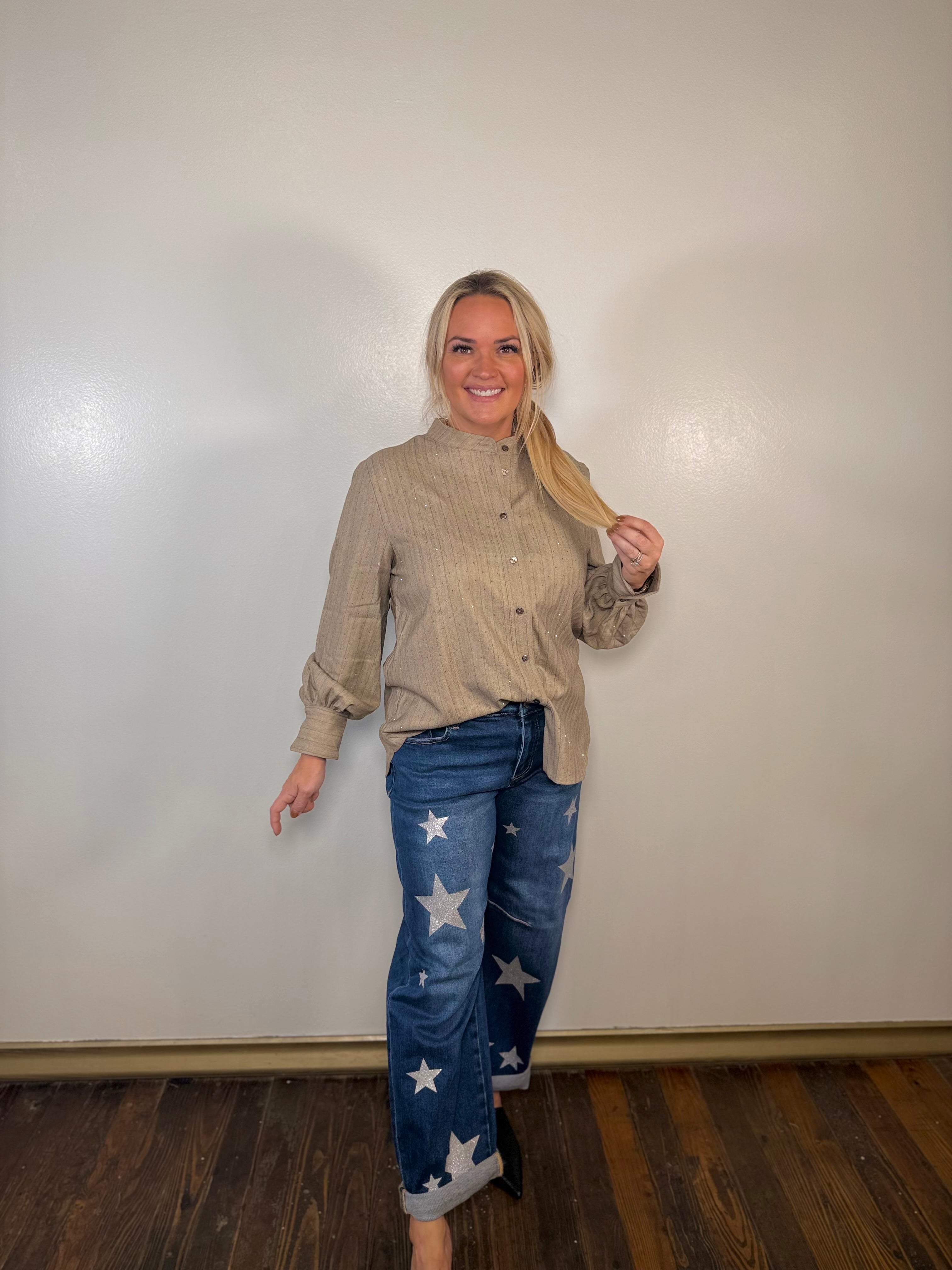 Mae Rhinestone Belted Blouse