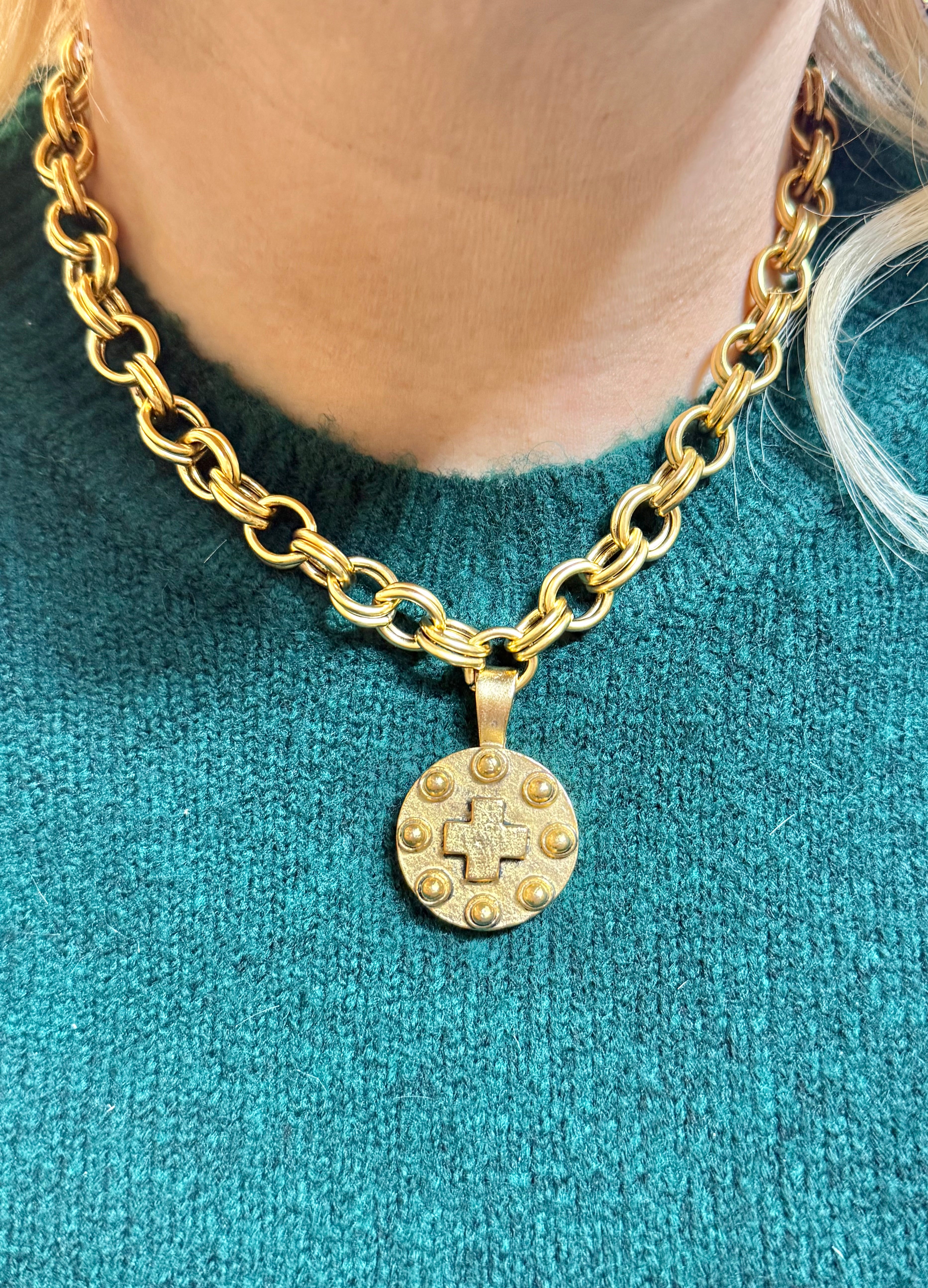 Vintage Dotted Cross Chunky Chain Necklace