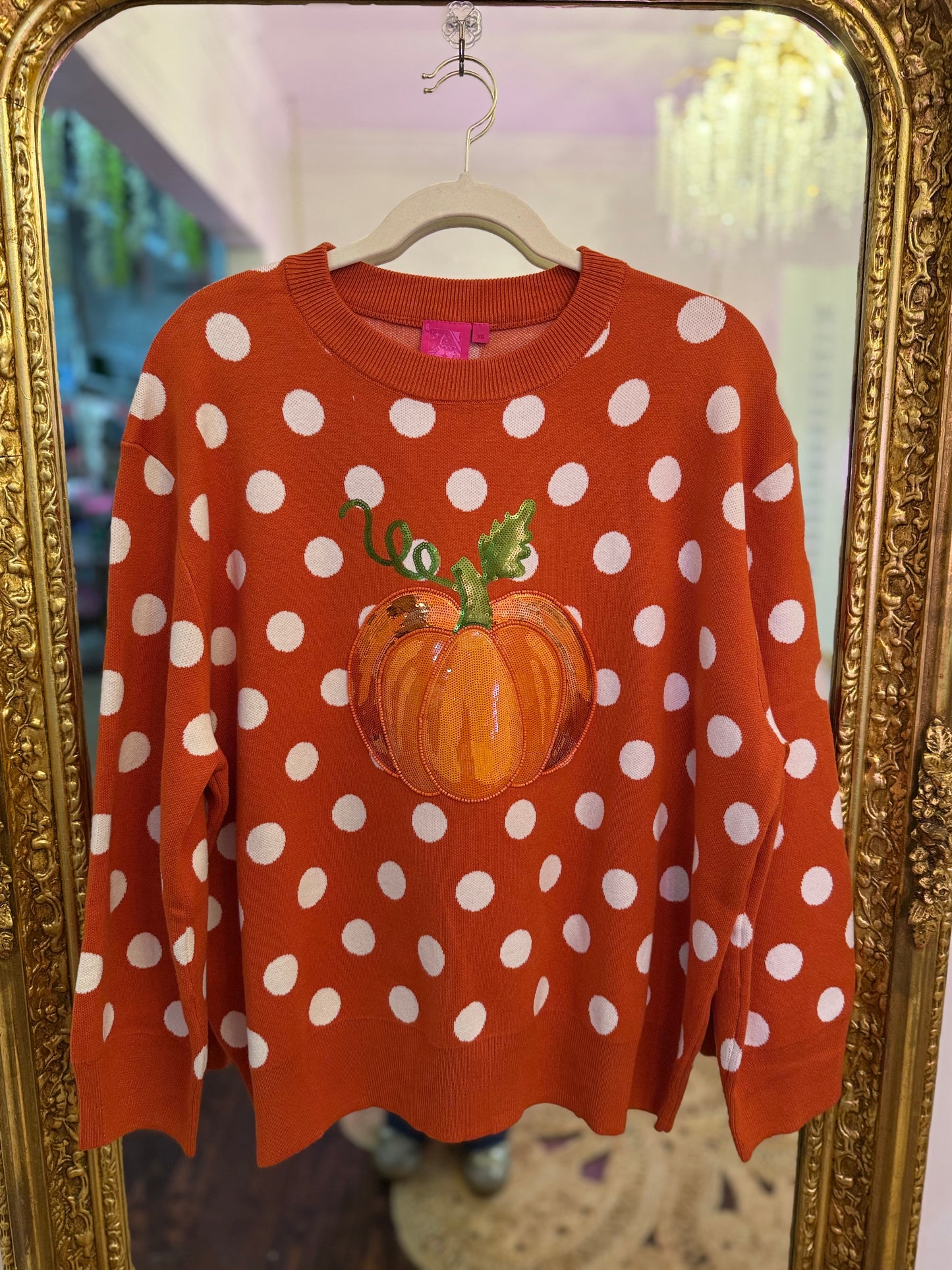 Orange Polkadot Pumpkin Sweater | Queen of Sparkles