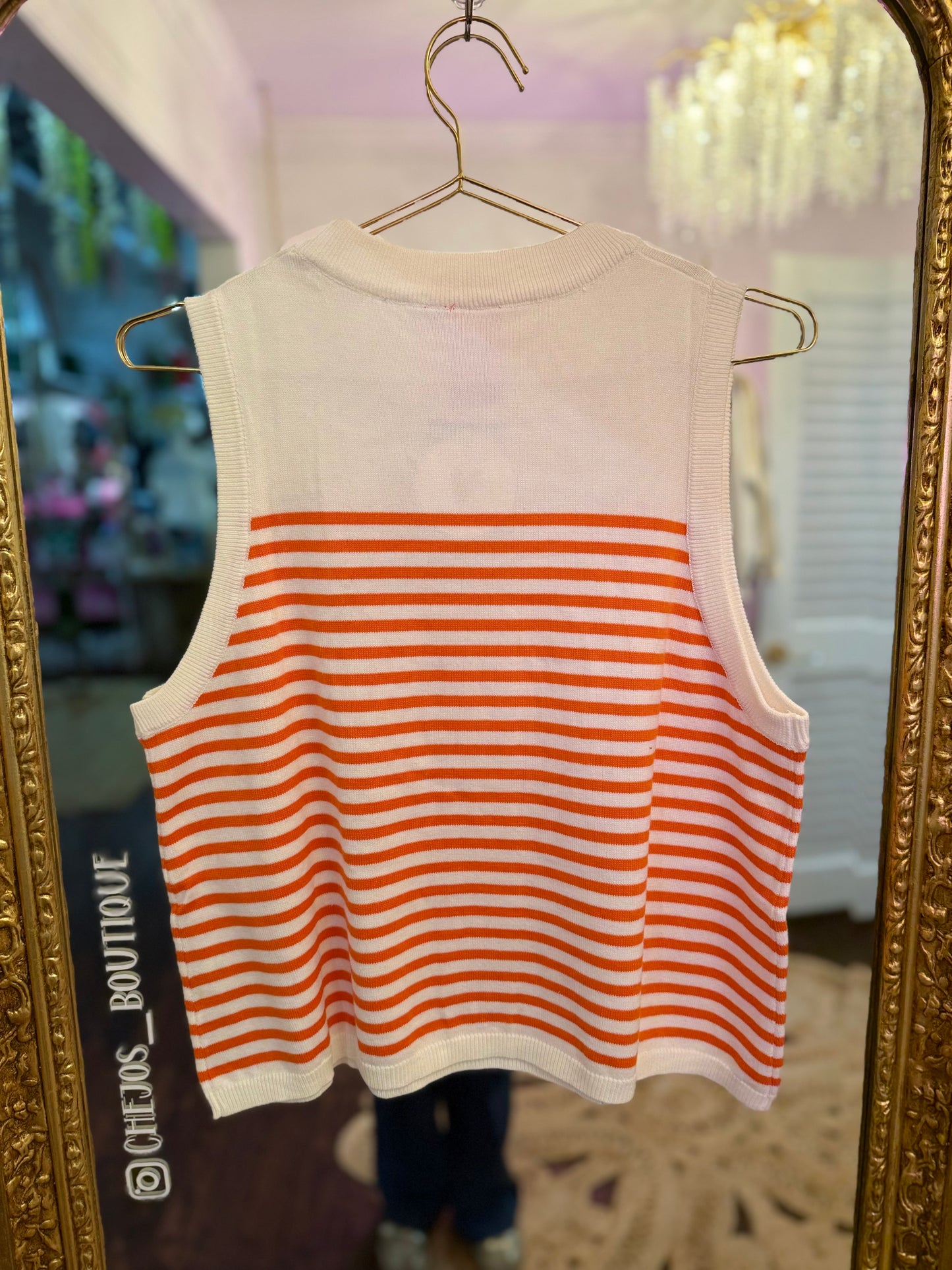 Ivory & Orange Striped Pumpkin Knit Tank | Queen of Sparkles
