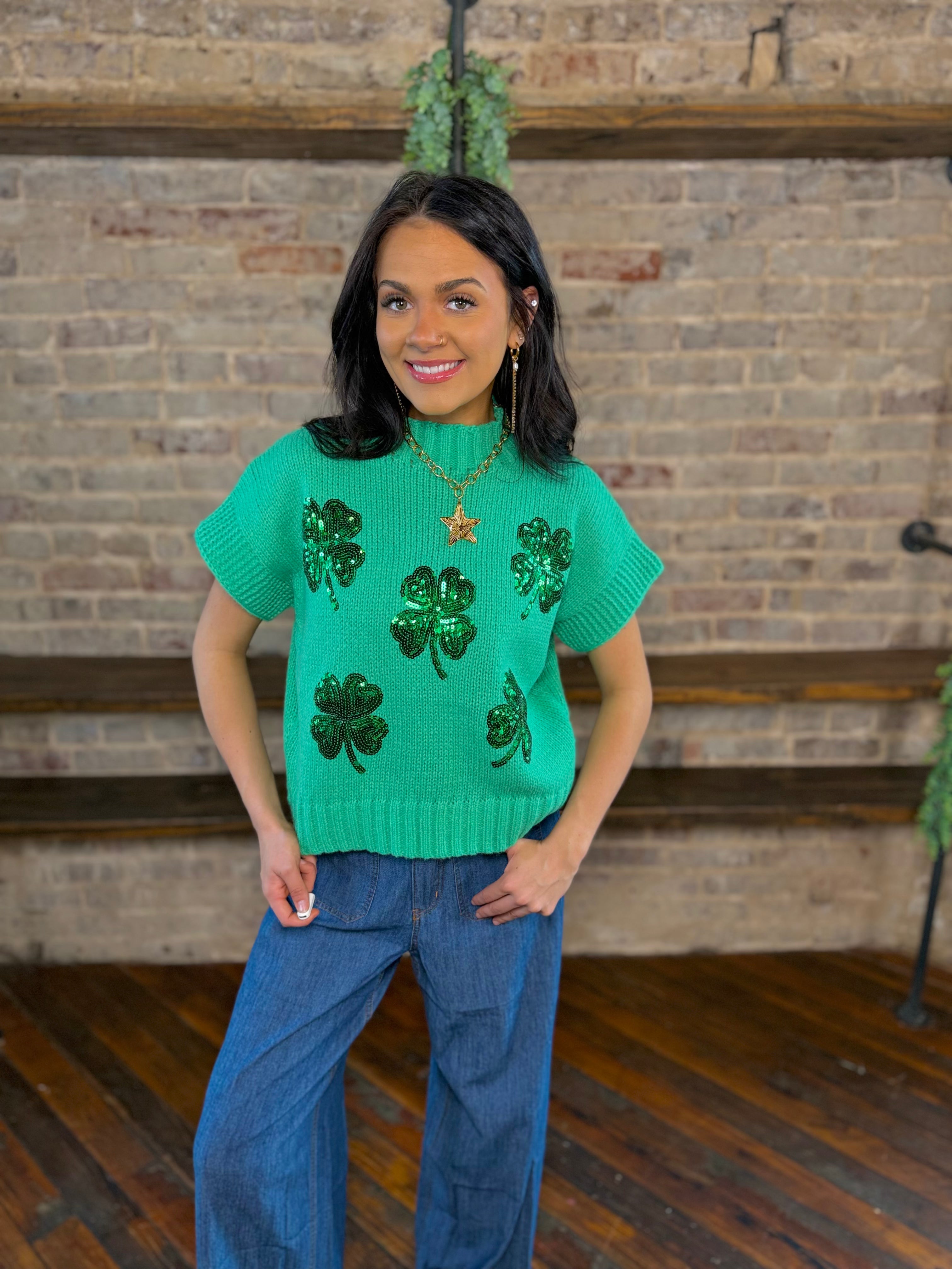 Sequin Clover Shamrock Sweater Vest