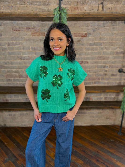 Sequin Clover Shamrock Sweater Vest